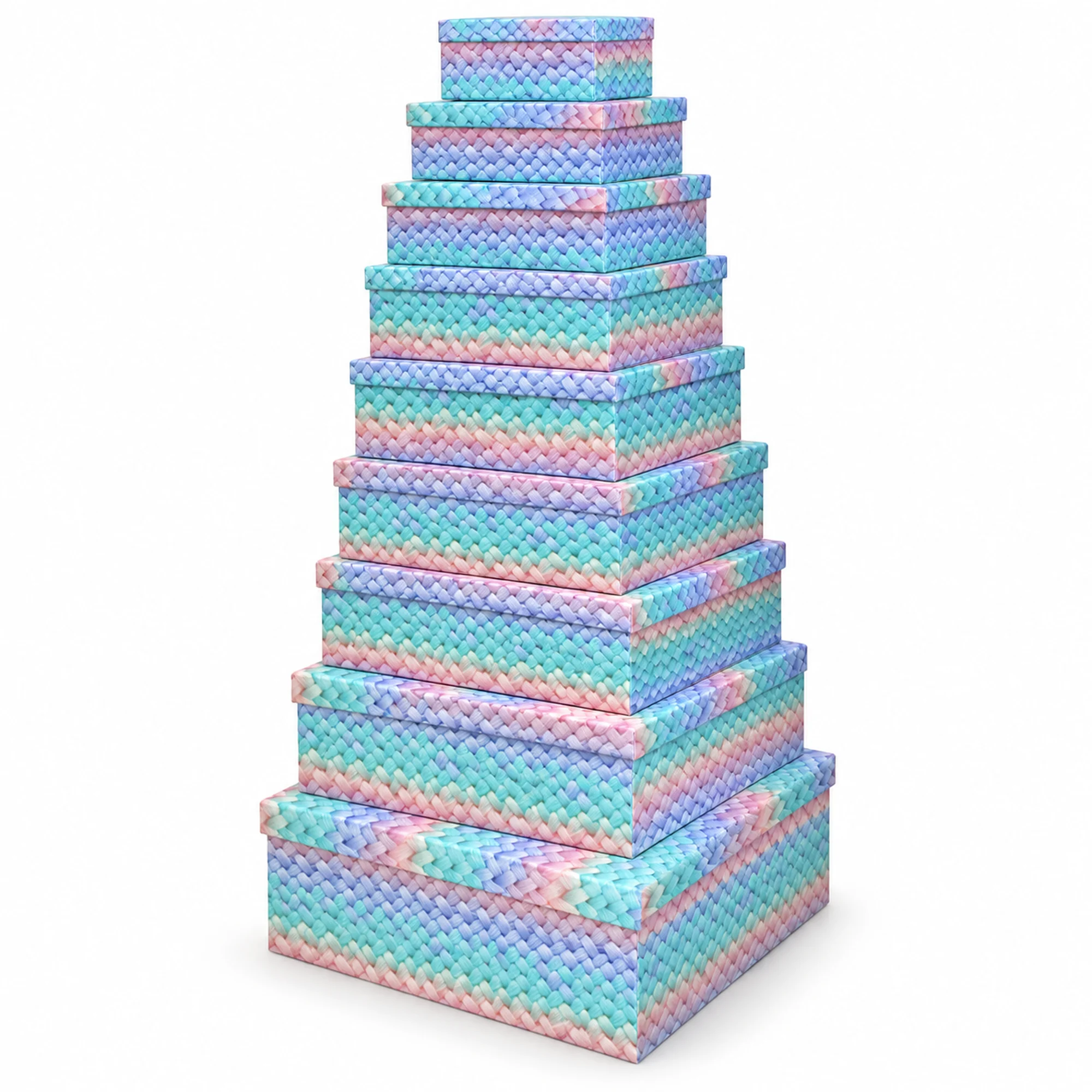 Juego de 10 Cajas de Regalo Juego Rectangular Con Efecto Tejido Pastel, Tamaños Surtidos