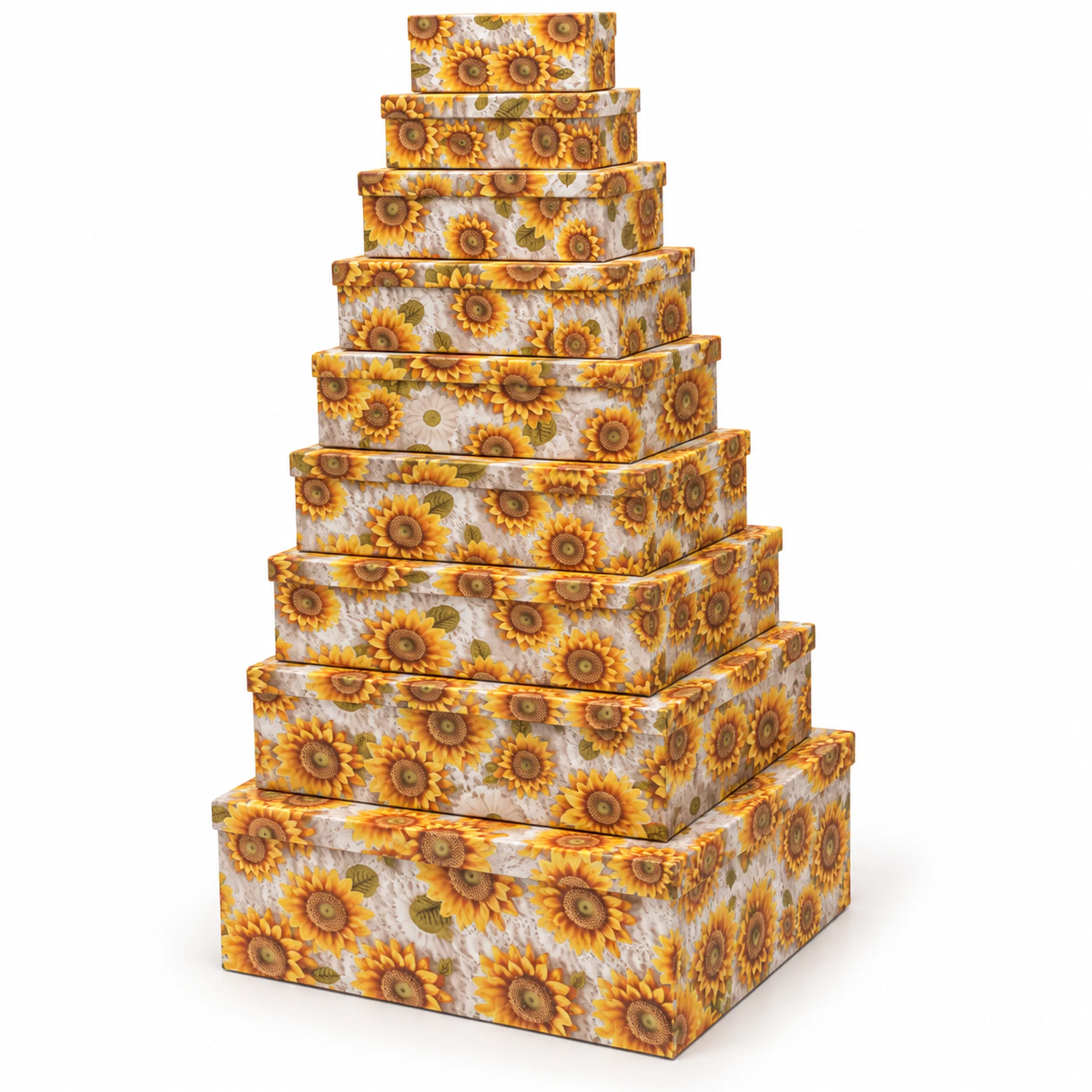 Juego de 10 Cajas de Regalo Juego Rectangular Con Girasoles, Tamaños Surtidos