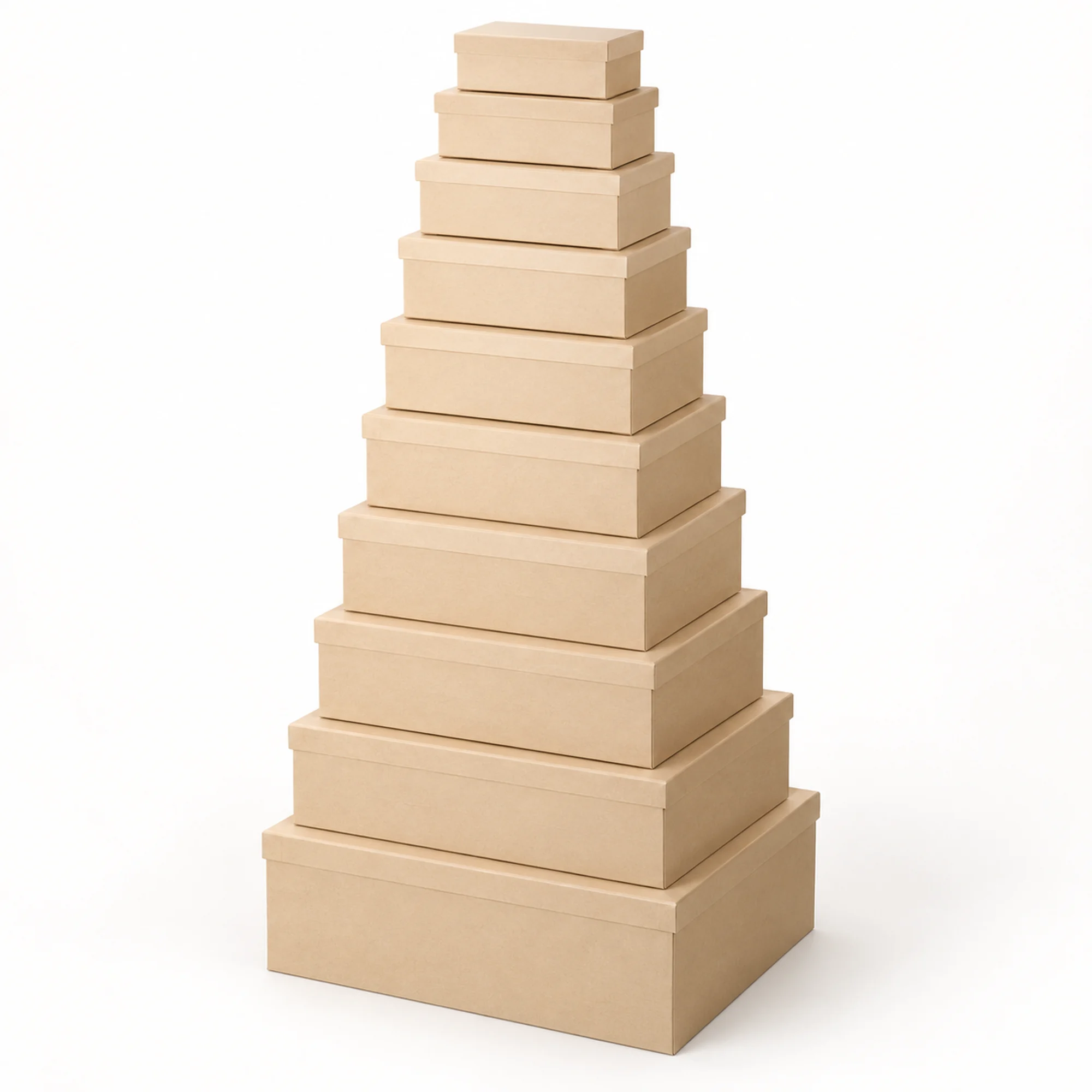 Juego de 10 Cajas de Regalo Juego Rectangular Kraft Natural, Tamaños Surtidos