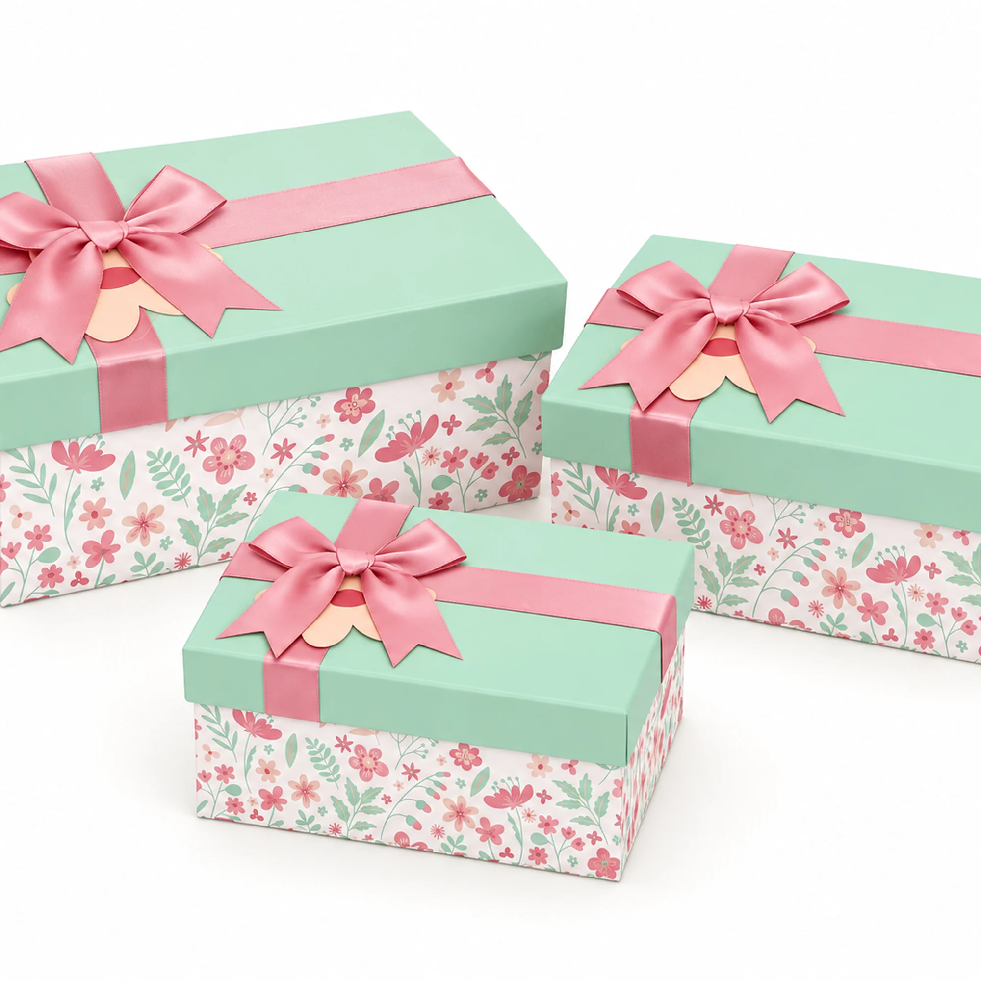 Juego de 3 Cajas de Regalo Juego De Cajas Florales Color Menta, Tres Tamaños