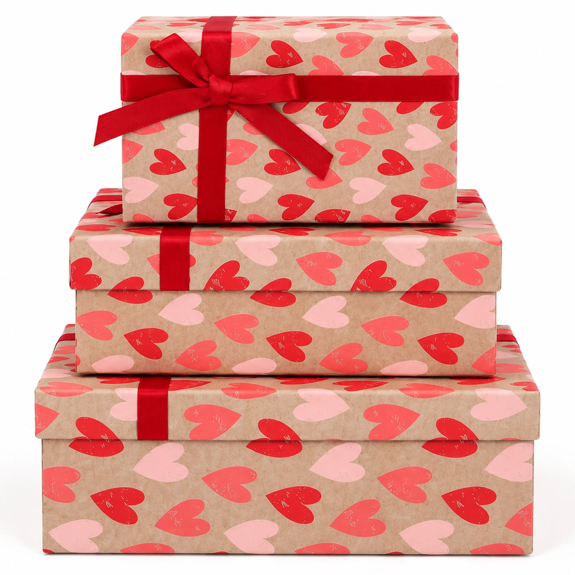 Juego de 3 Cajas de Regalo Juego De Cajas Kraft Con Corazones, Tres Tamaños