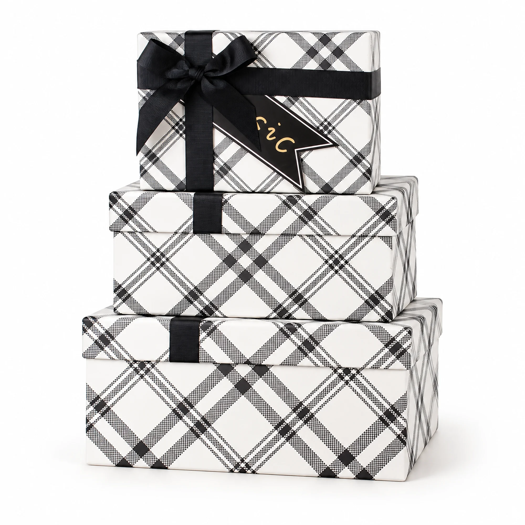 Juego de 3 Cajas de Regalo Juego Rectangular De Tartán, Tres Tamaños
