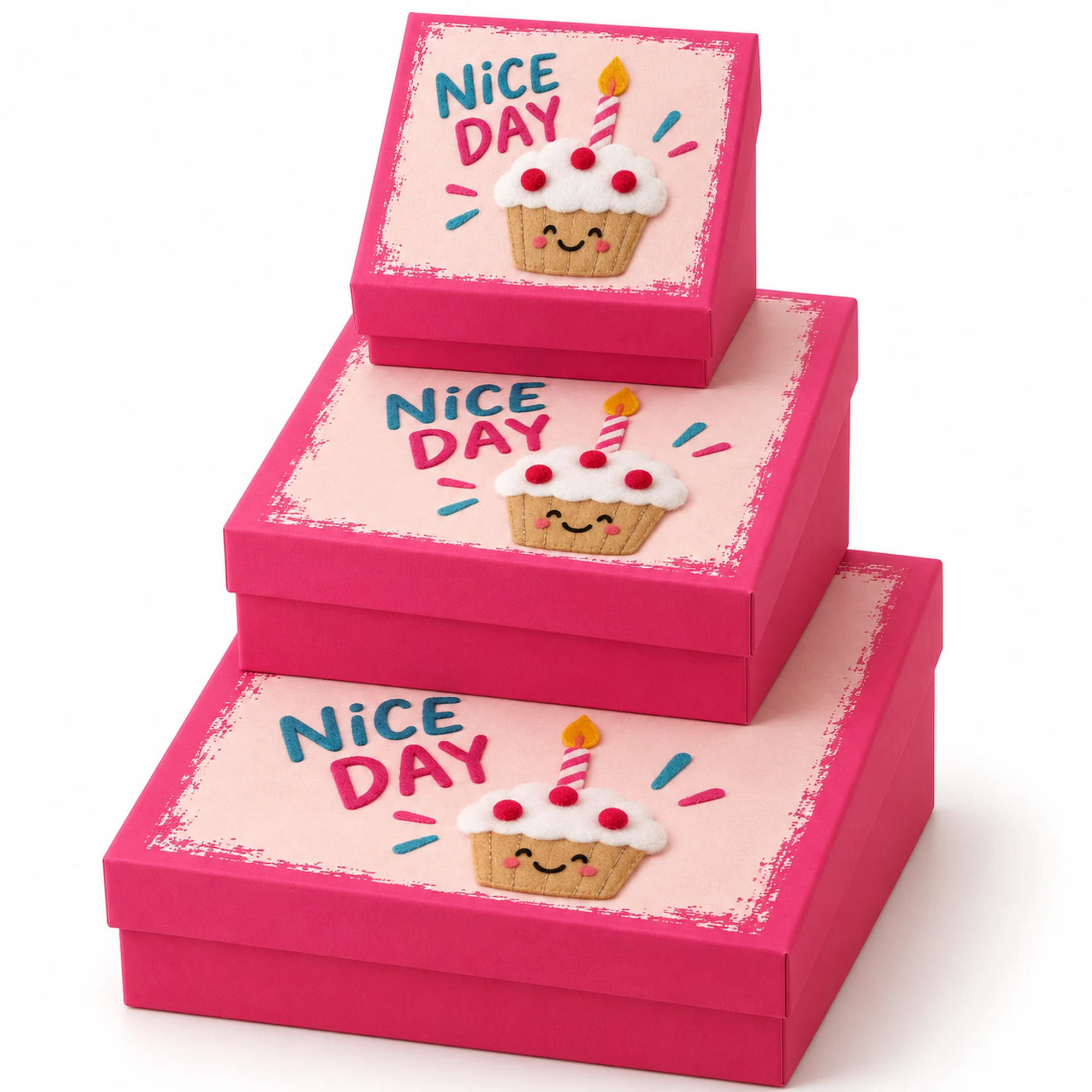 Juego de 3 Cajas de Regalo Juego De Cajas Cuadradas Con Cupcake, Tres Tamaños