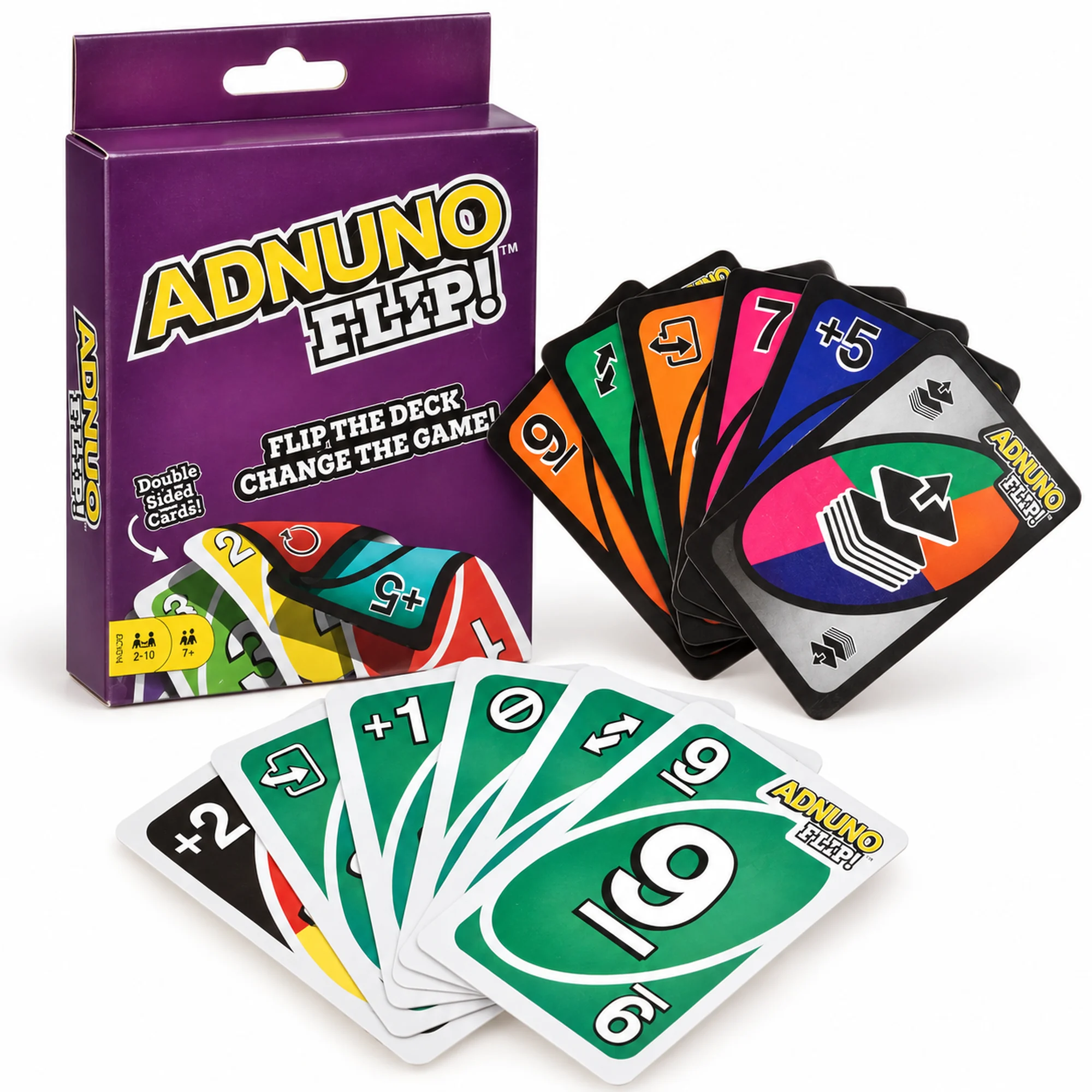 Juego de Cartas Familiar ADNUO FLIP de Doble Cara, 2–10 Jugadores