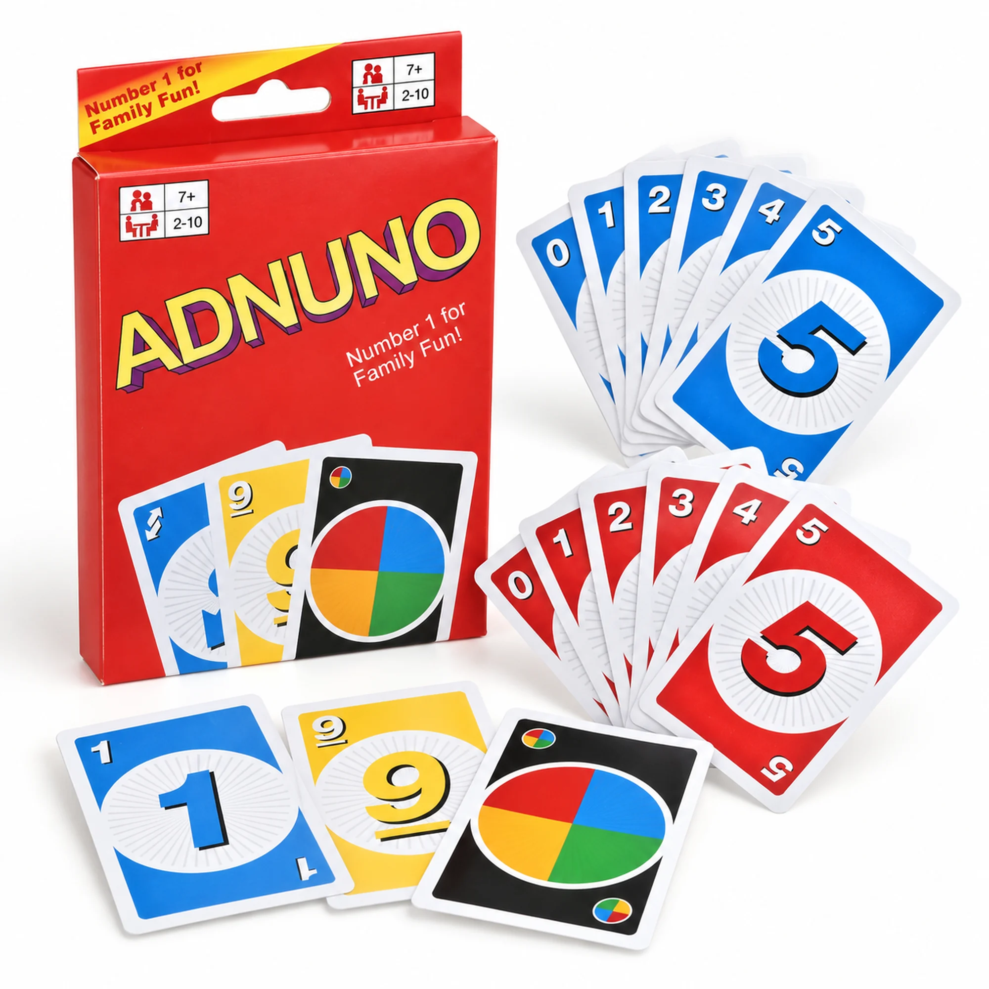 Juego de Cartas Familiar ADNUO de Números y Colores, 2–10 Jugadores