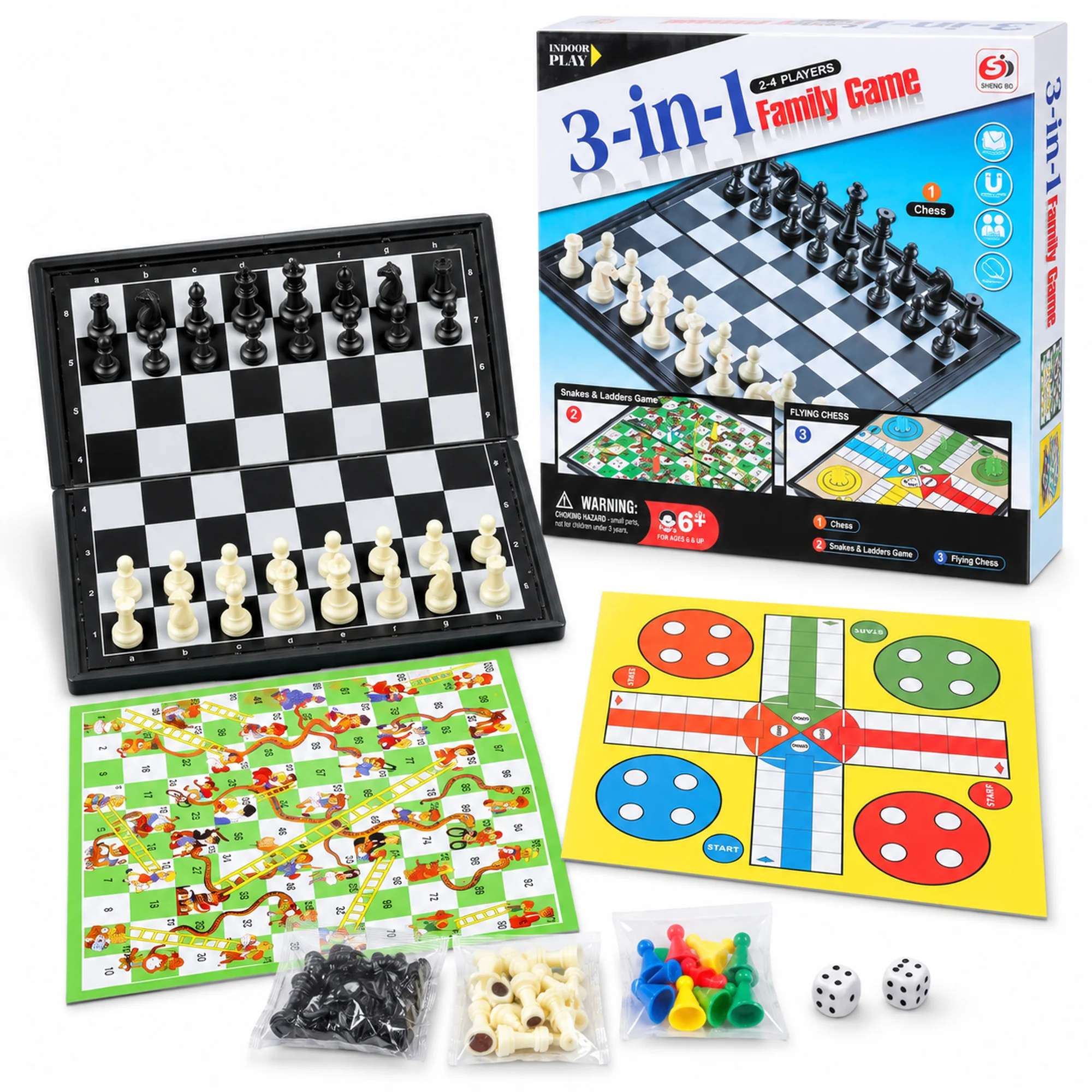 Juego de Mesa 3 en 1 con Tablero Plegable, 24 × 24 cm