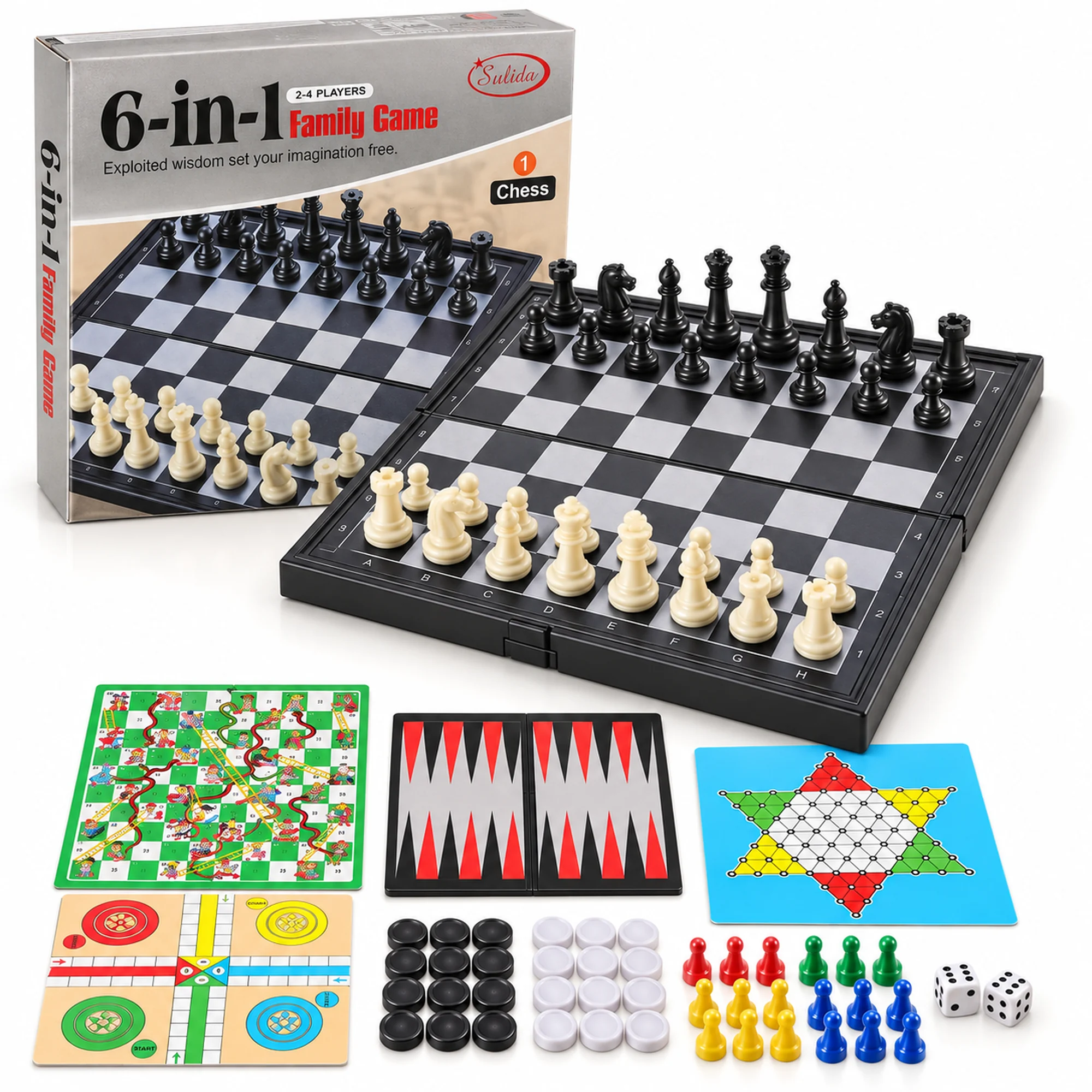 Juego de Mesa Sulida 6 en 1 para 2–4 Jugadores, 24,5 × 24,7 cm