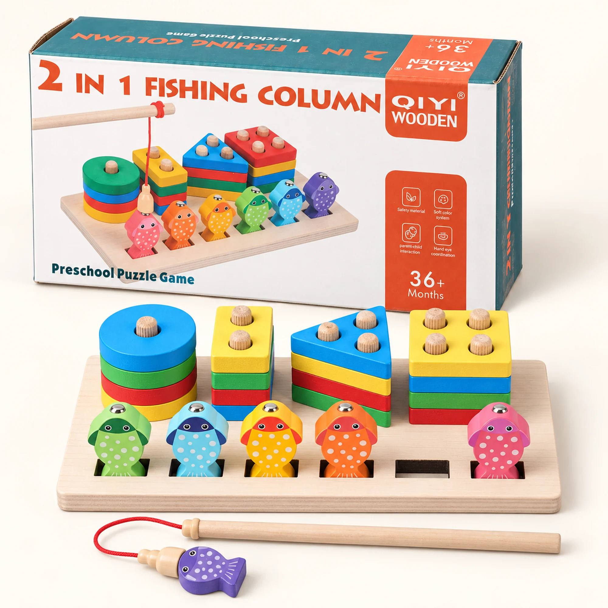 Juego de Pesca y Encaje de Madera 2 en 1, 22 × 11 cm