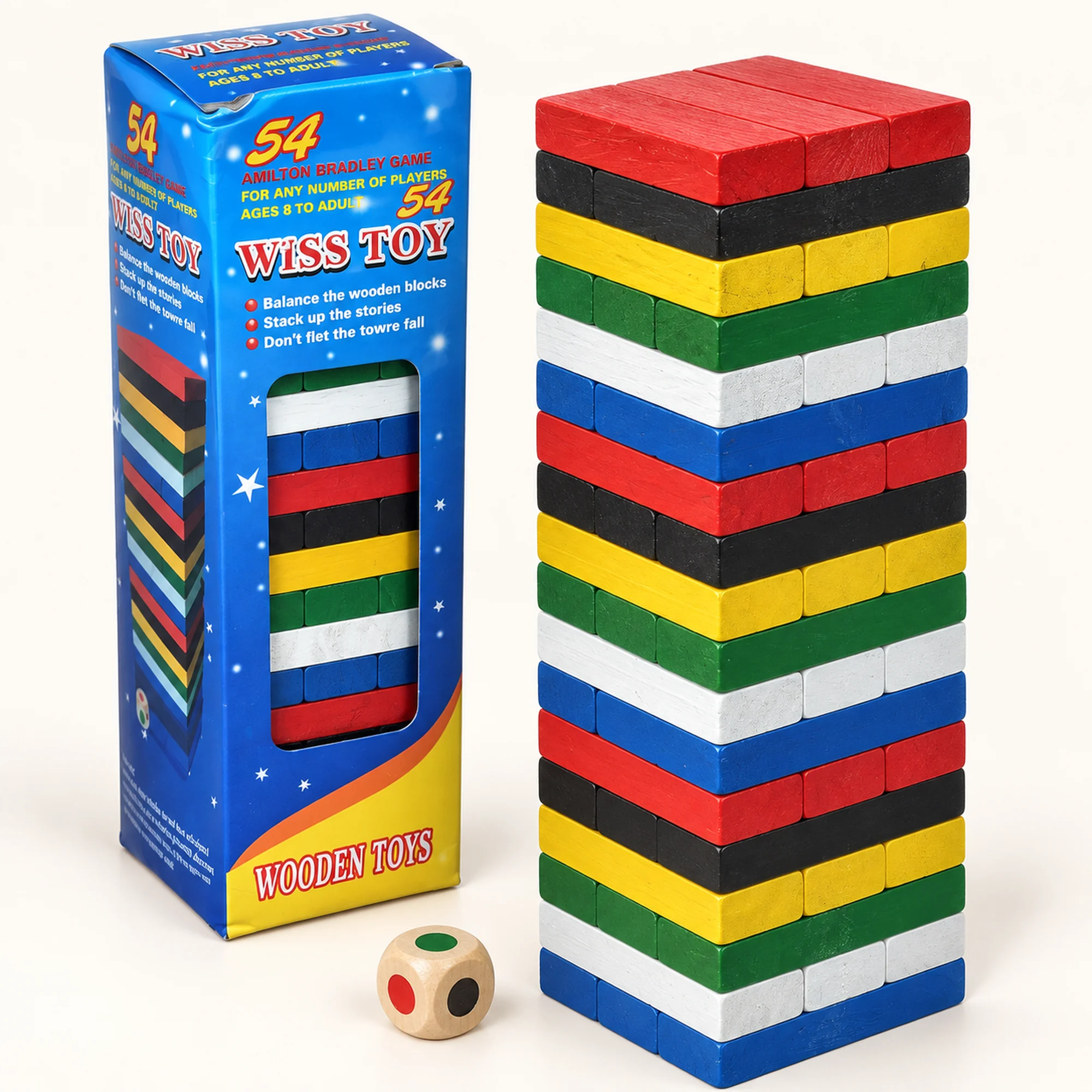 Juego de Torre de Madera de Colores, 54 Bloques, Tamaño Mediano
