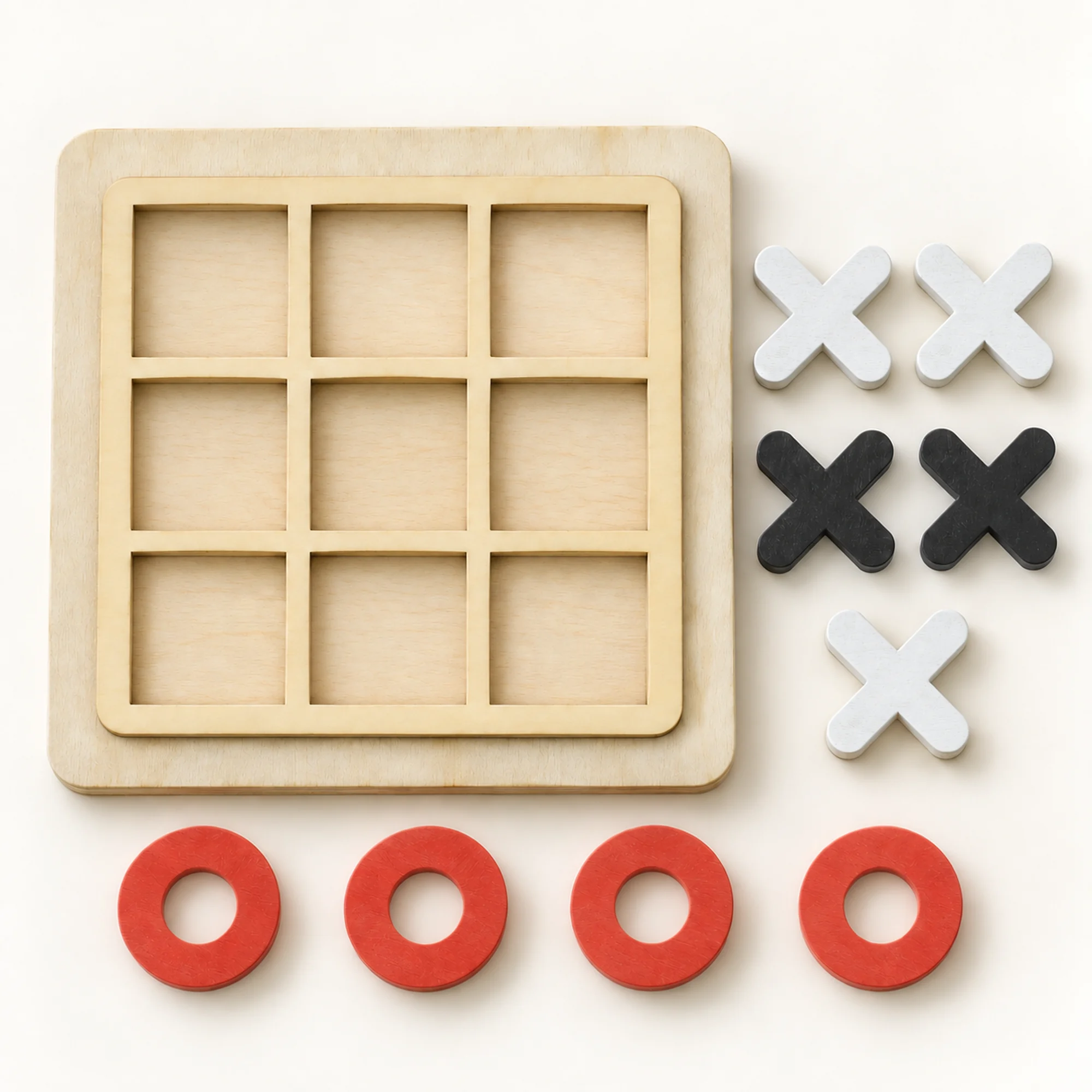 Juego Tres en Raya de Madera, 14,5 × 14,5 cm