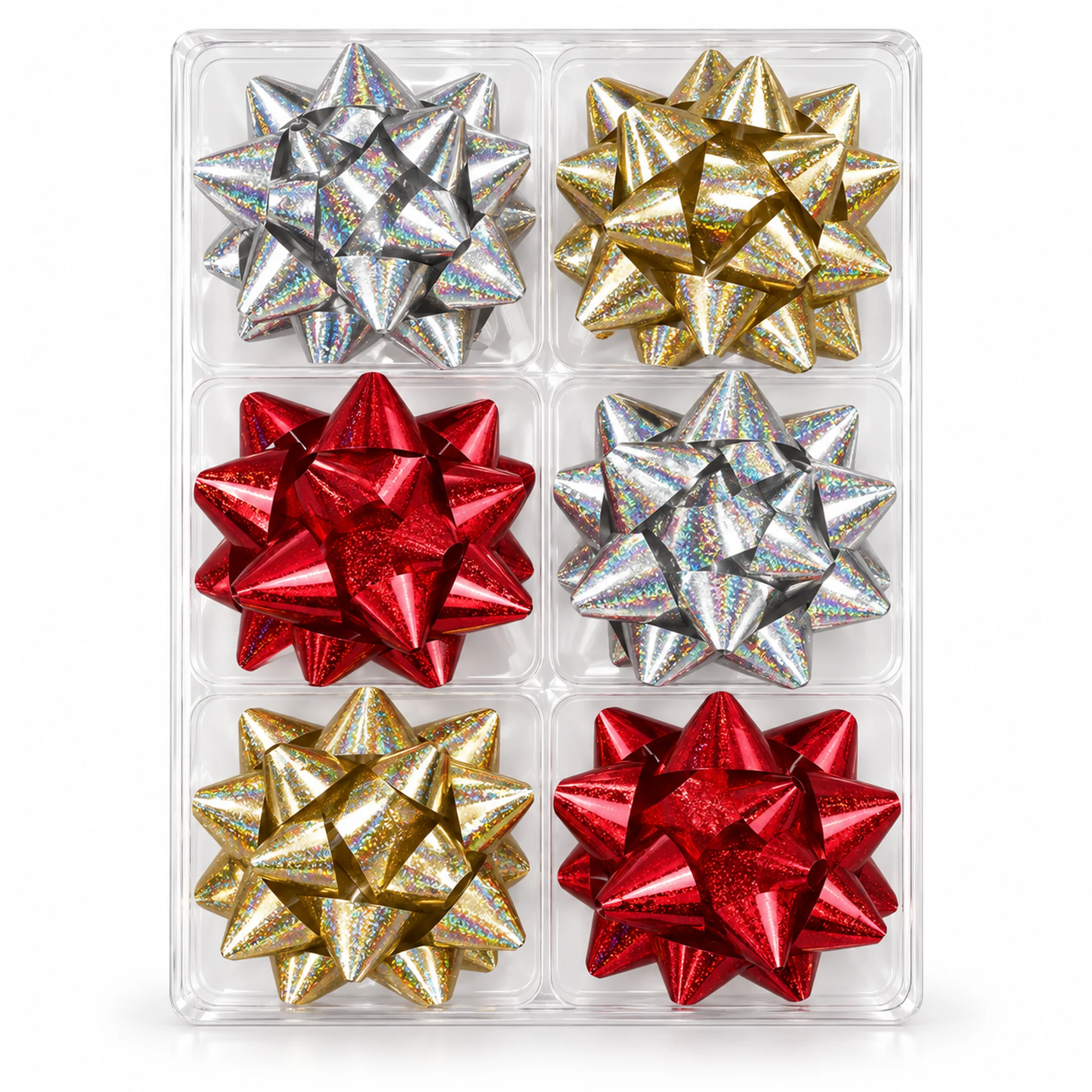 Lazos Estrella Metálicos Adhesivos, 5 cm (2,0 in) de diámetro aprox., 6 Unidades, Colores Surtidos