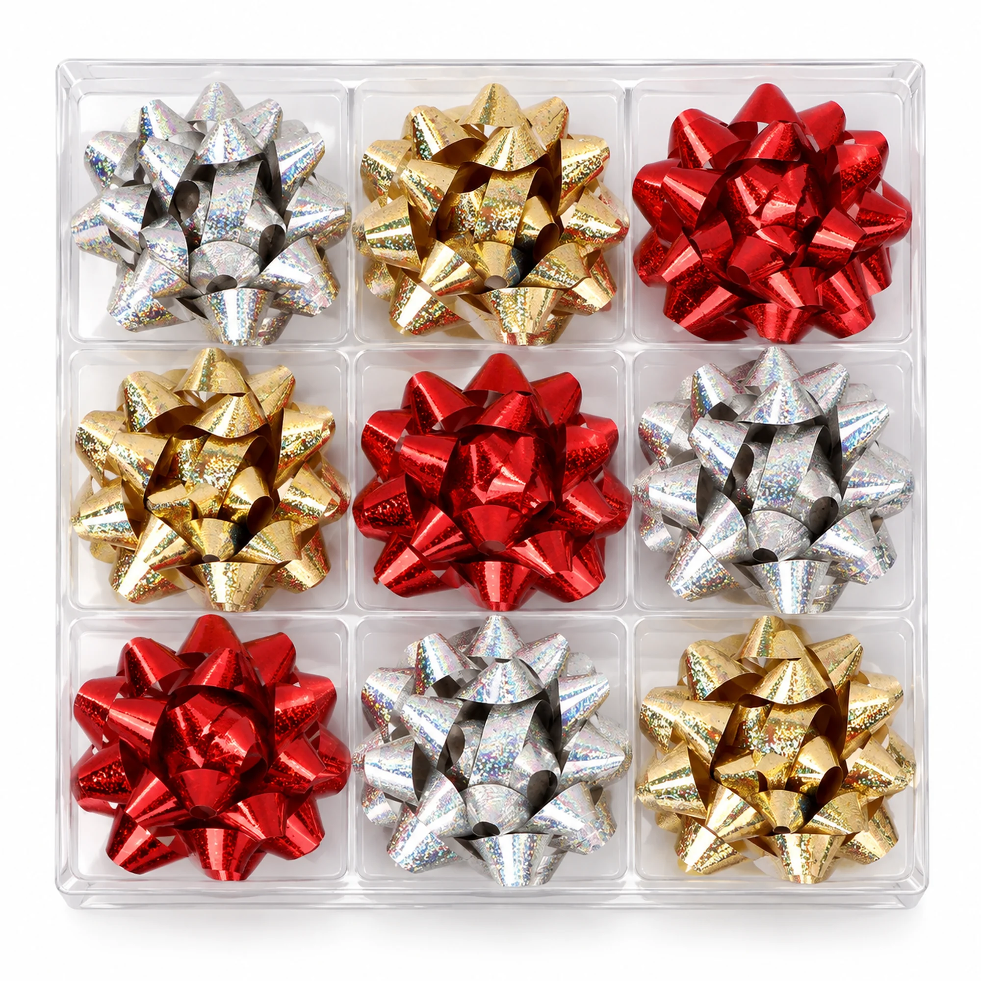 Lazos Estrella Metálicos Adhesivos, 4,5 cm (1,8 in) de diámetro aprox., 9 Unidades, Colores Surtidos