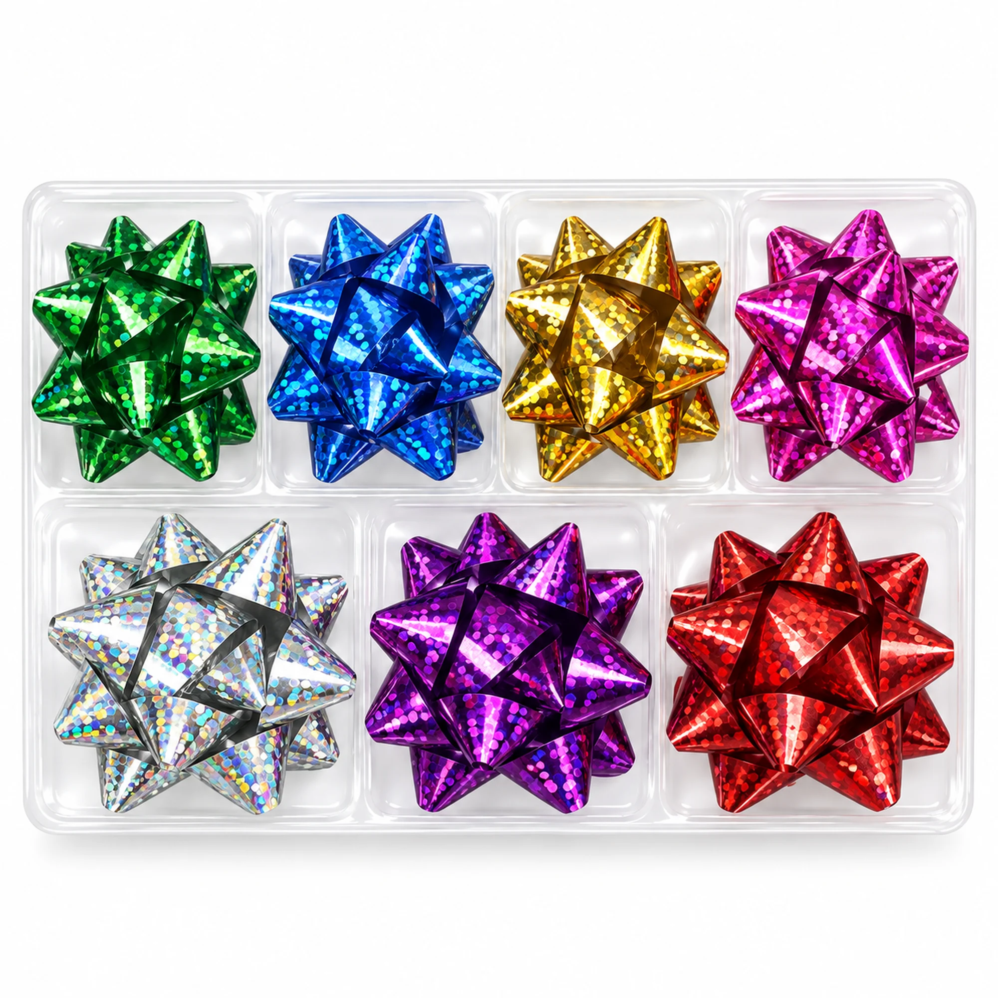 Lazos Estrella Metálicos Adhesivos, 4 cm (1,6 in) de diámetro aprox., 8 Unidades, Colores Surtidos