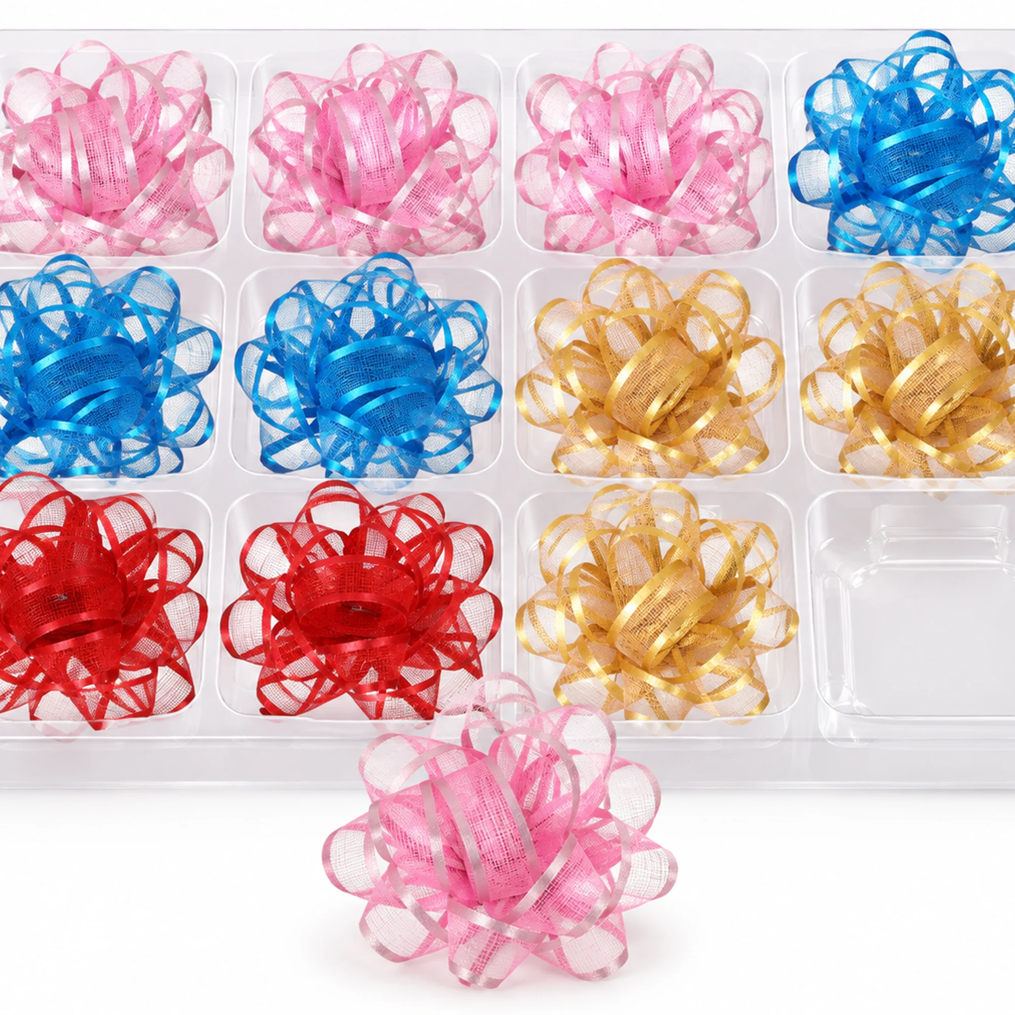 Lazos de Malla para Regalo, 5,5 cm (2,2 in) de diámetro aprox., 12 Unidades, Colores Surtidos
