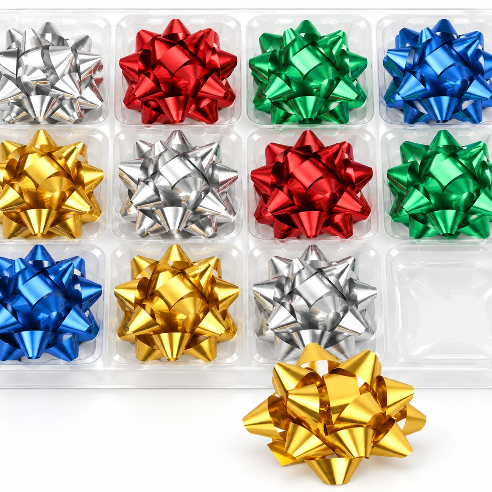 Lazos Estrella Metálicos Adhesivos, 5 cm (2,0 in) de diámetro aprox., 12 Unidades, Colores Surtidos