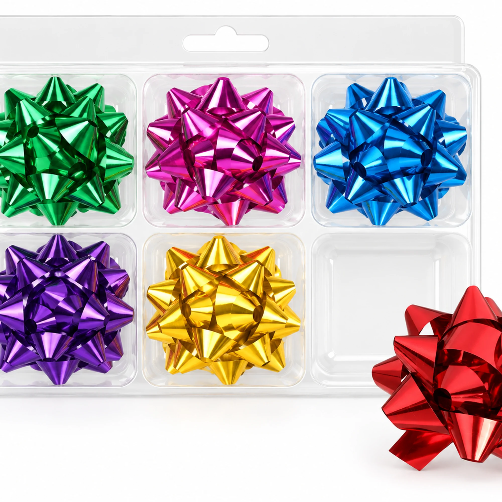 Lazos Estrella Metálicos Adhesivos, 6 cm (2,4 in) de diámetro aprox., 6 Unidades, Colores Surtidos