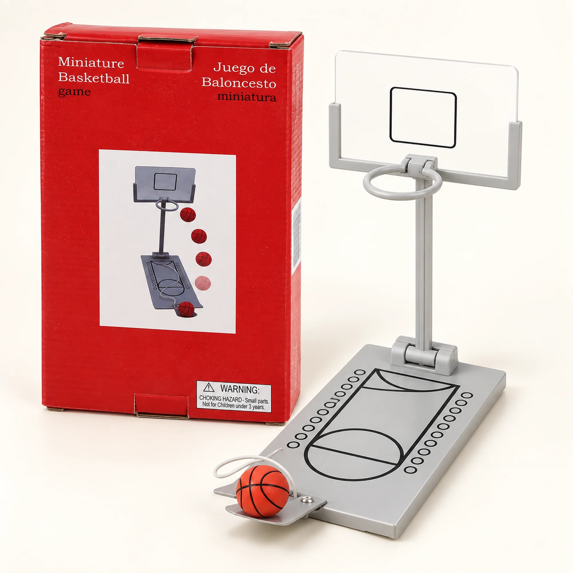 Mini Básquetbol de Mesa con Lanzador, Plateado, 25 cm