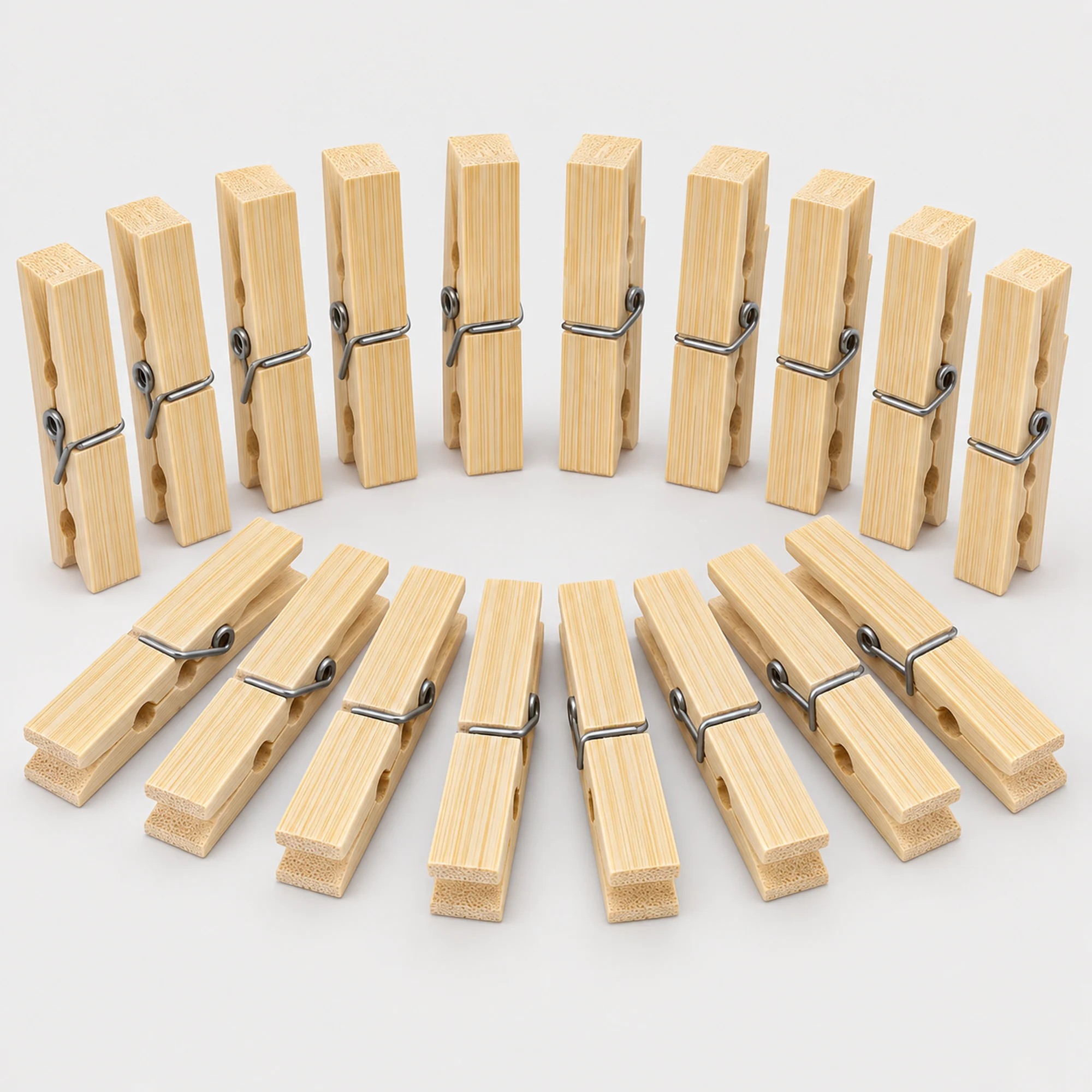 Set de 20 Pinzas para Ropa, Bambú Y Metal, 6 cm