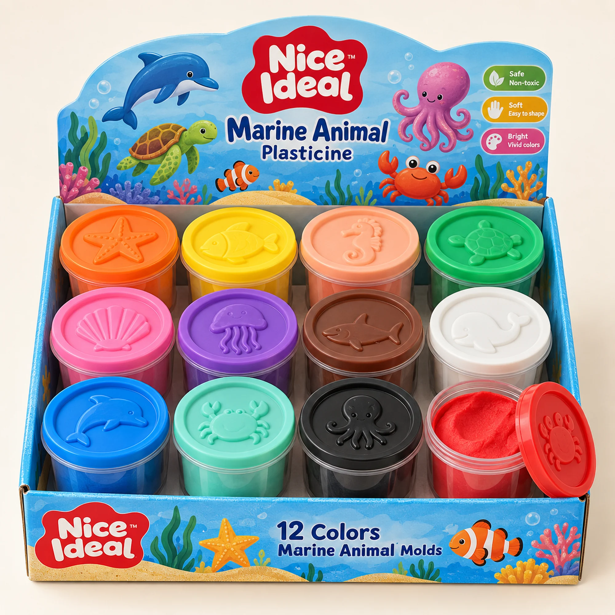 Set de Plasticina en 12 Vasos con Moldes, 12 Colores