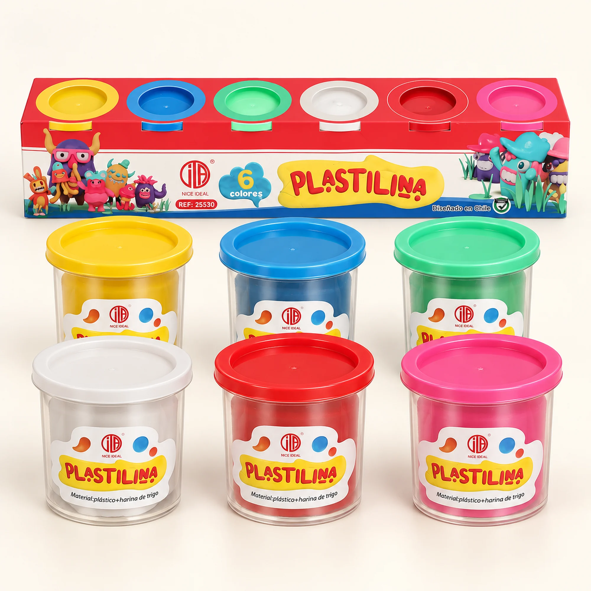 Set de Plasticina en 6 Vasos Grandes, 6 Colores
