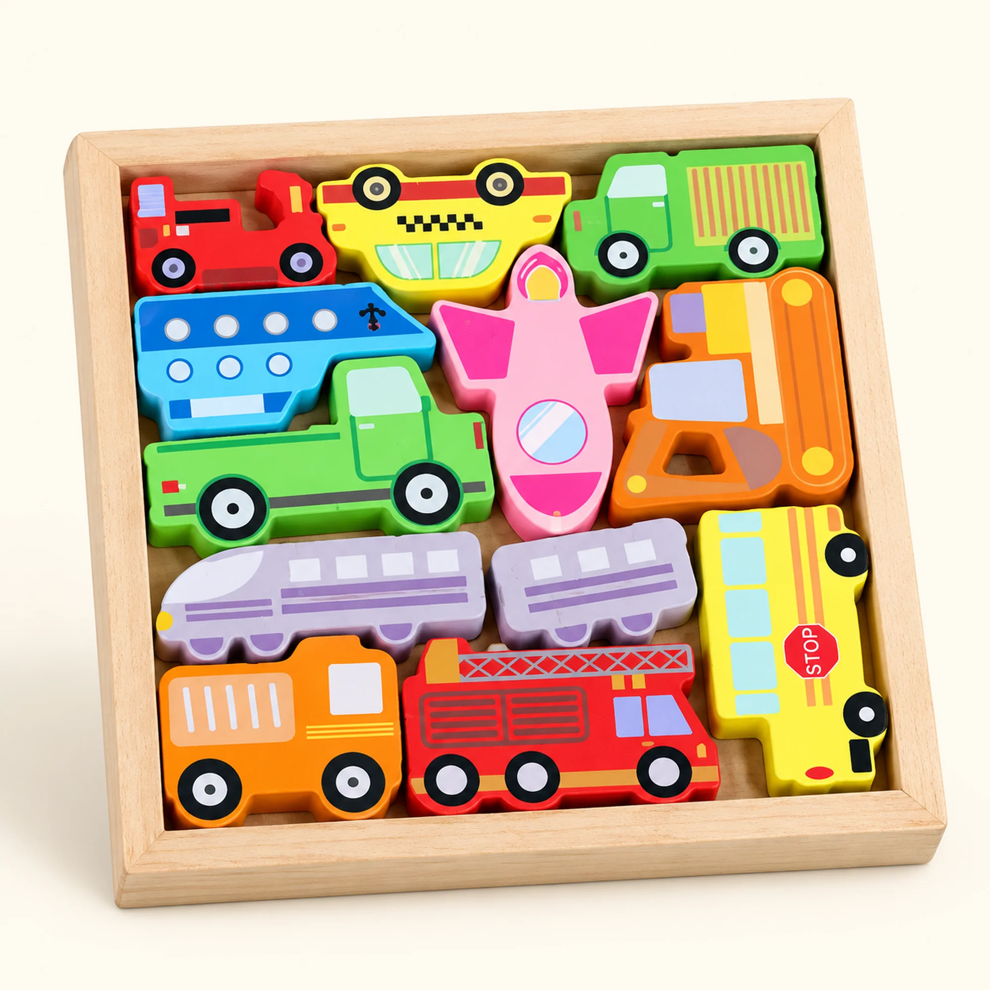 Puzzle de Madera en Caja Cuadrada, 16,5 × 16,5 cm, Diseño Surtido
