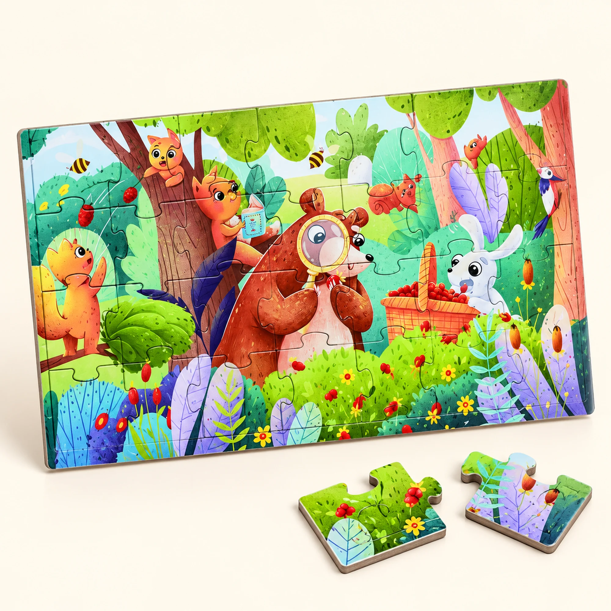 Puzzle Infantil de 28 Piezas con Animales del Bosque, 27 × 15,5 cm