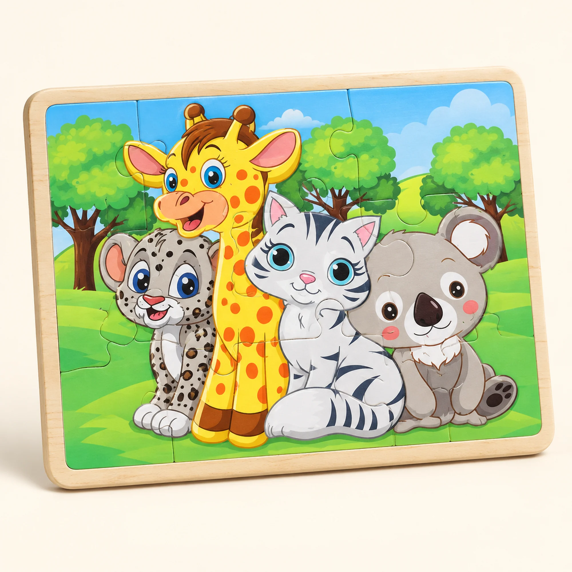 Puzzle de Madera con Familias de Animales, 18 × 15 cm, Diseño Surtido