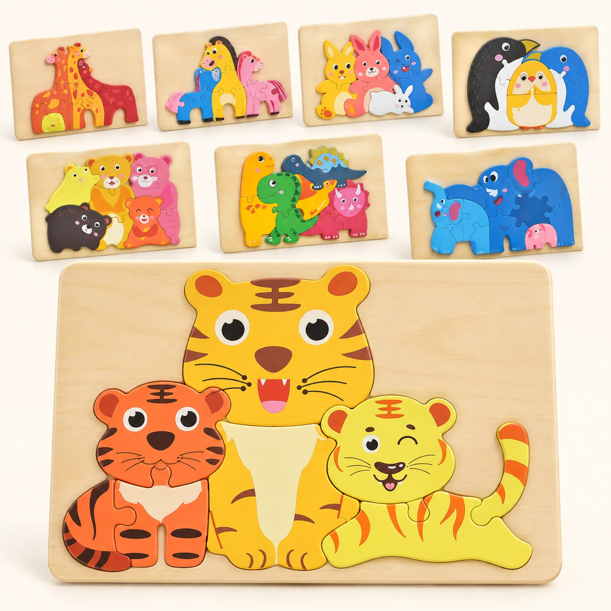 Rompecabezas de Familias de Animales, Madera 22 × 15 cm, Diseño Surtido