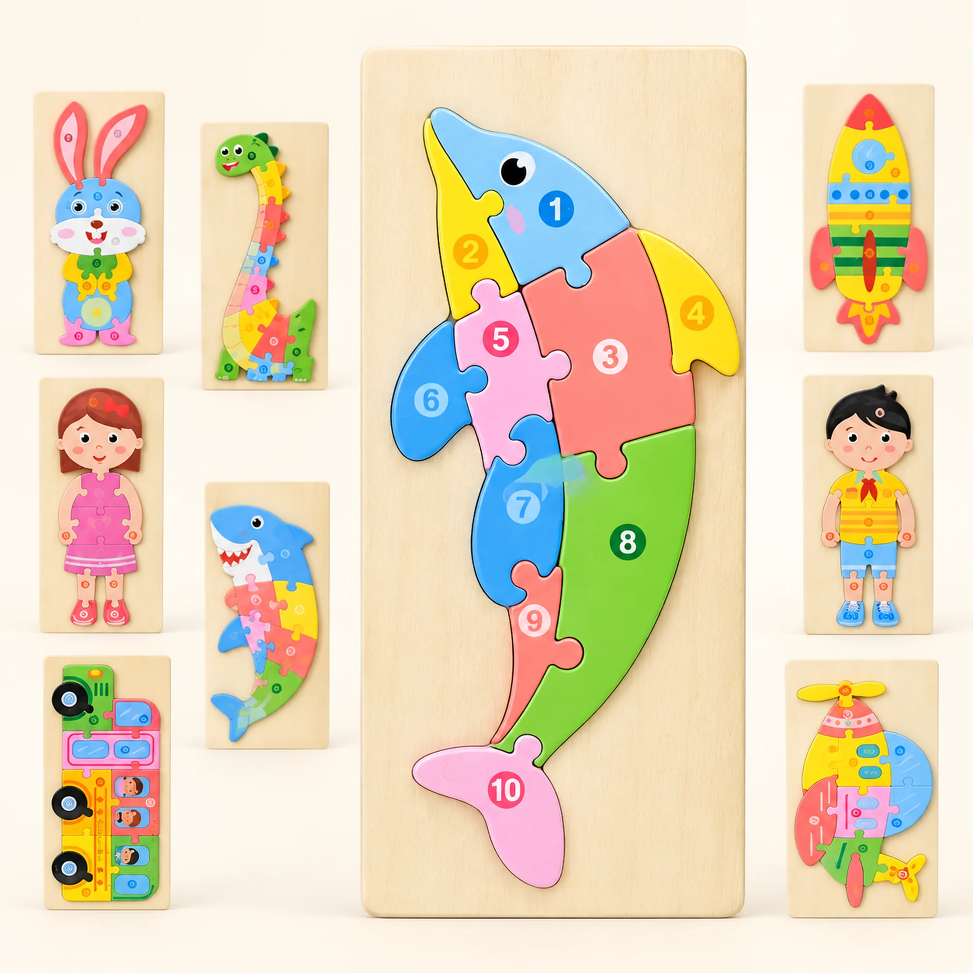 Rompecabezas de Números de Madera, 30 × 15 cm, Diseño Surtido