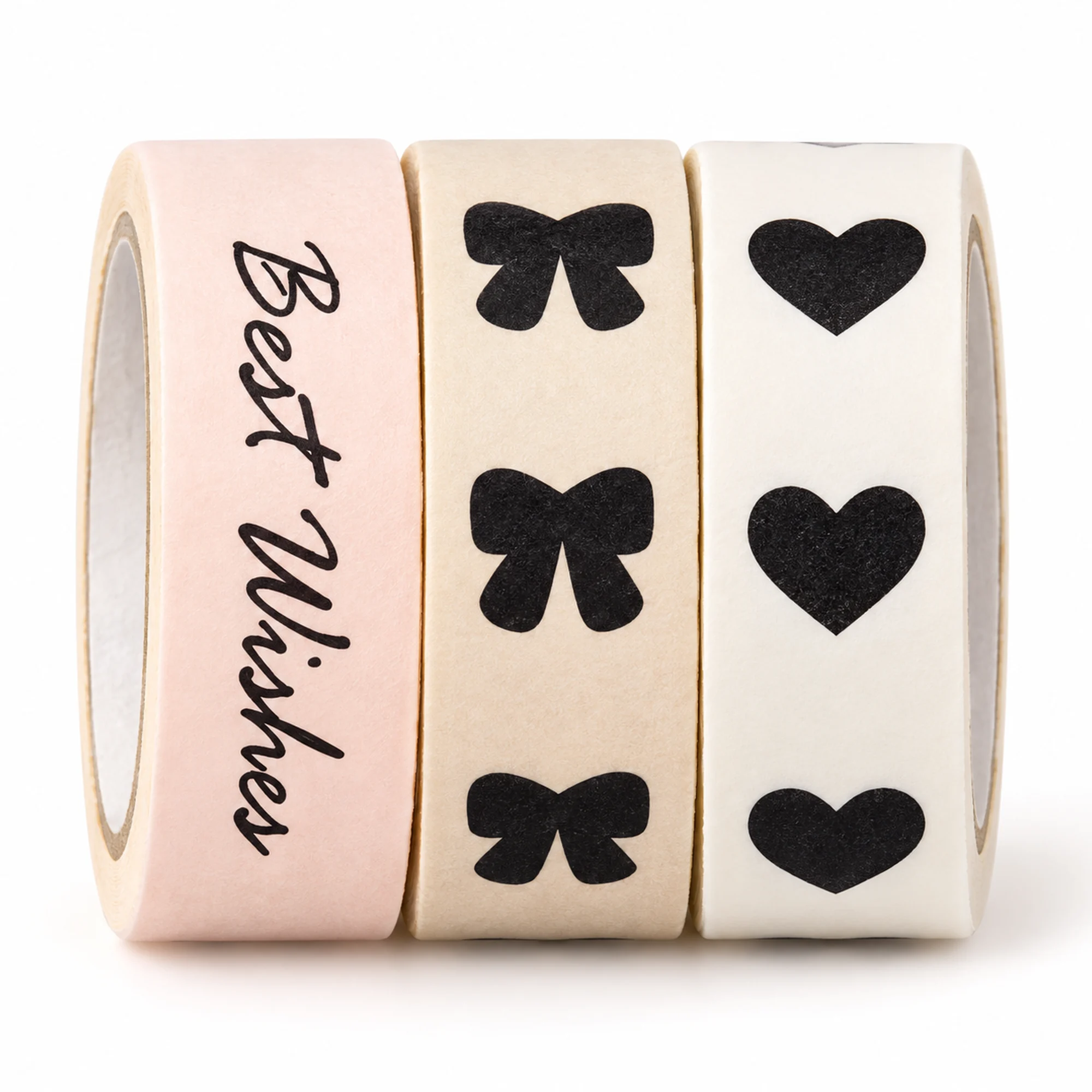 Set de 3 Cintas Washi Con Best Wishes, Corazones Y Lazos, 1,5 cm × 2 m por Rollo