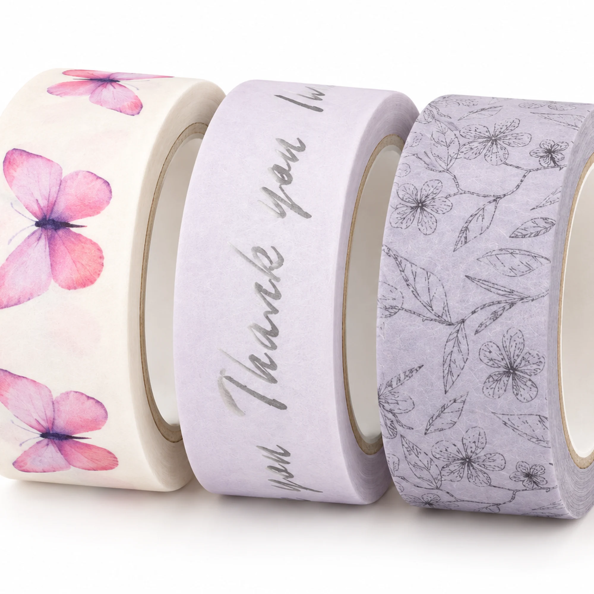 Set de 3 Cintas Washi Lila Con Mariposas, 1,5 cm × 2 m por Rollo