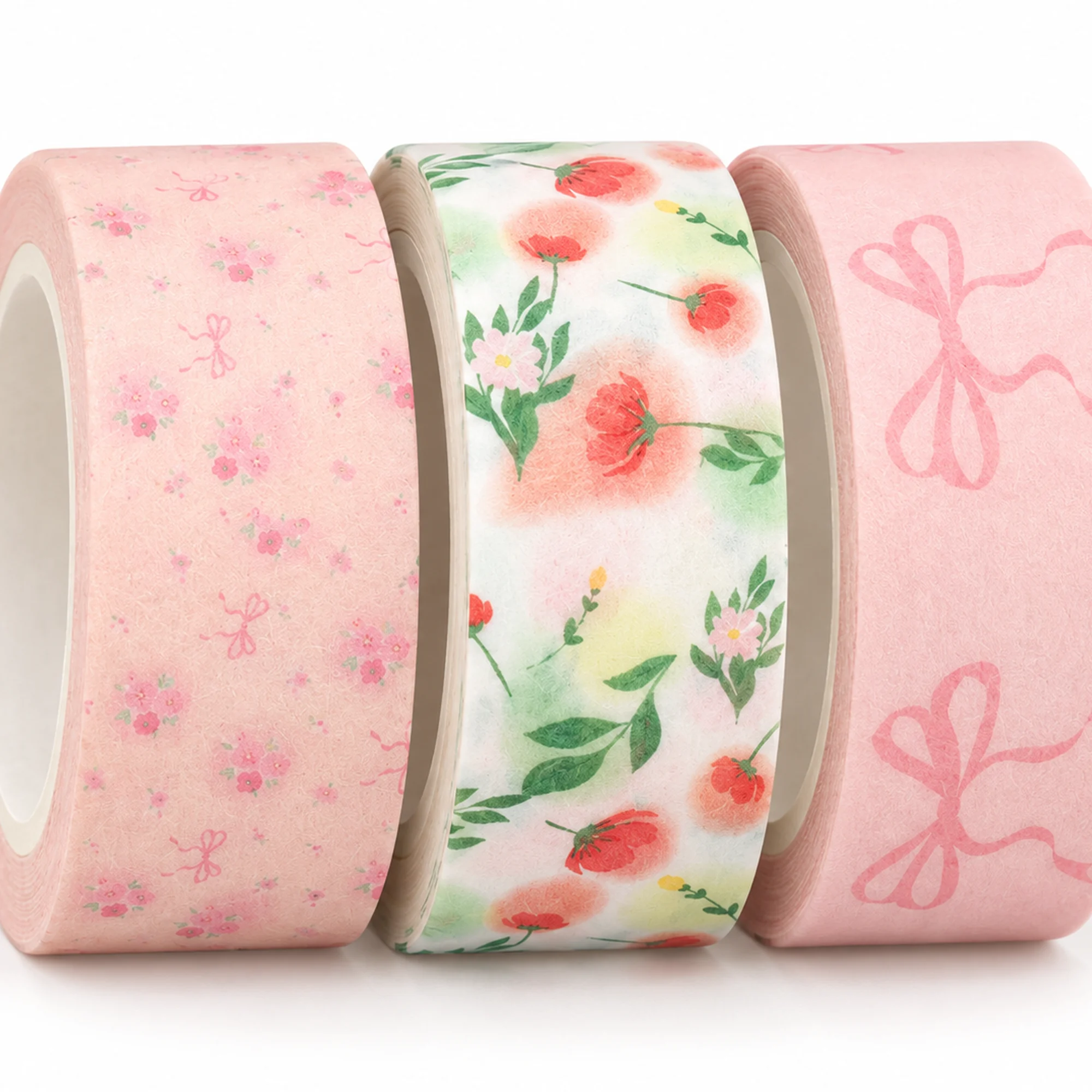 Set de 3 Cintas Washi Rosadas Florales, 1,5 cm × 2 m por Rollo