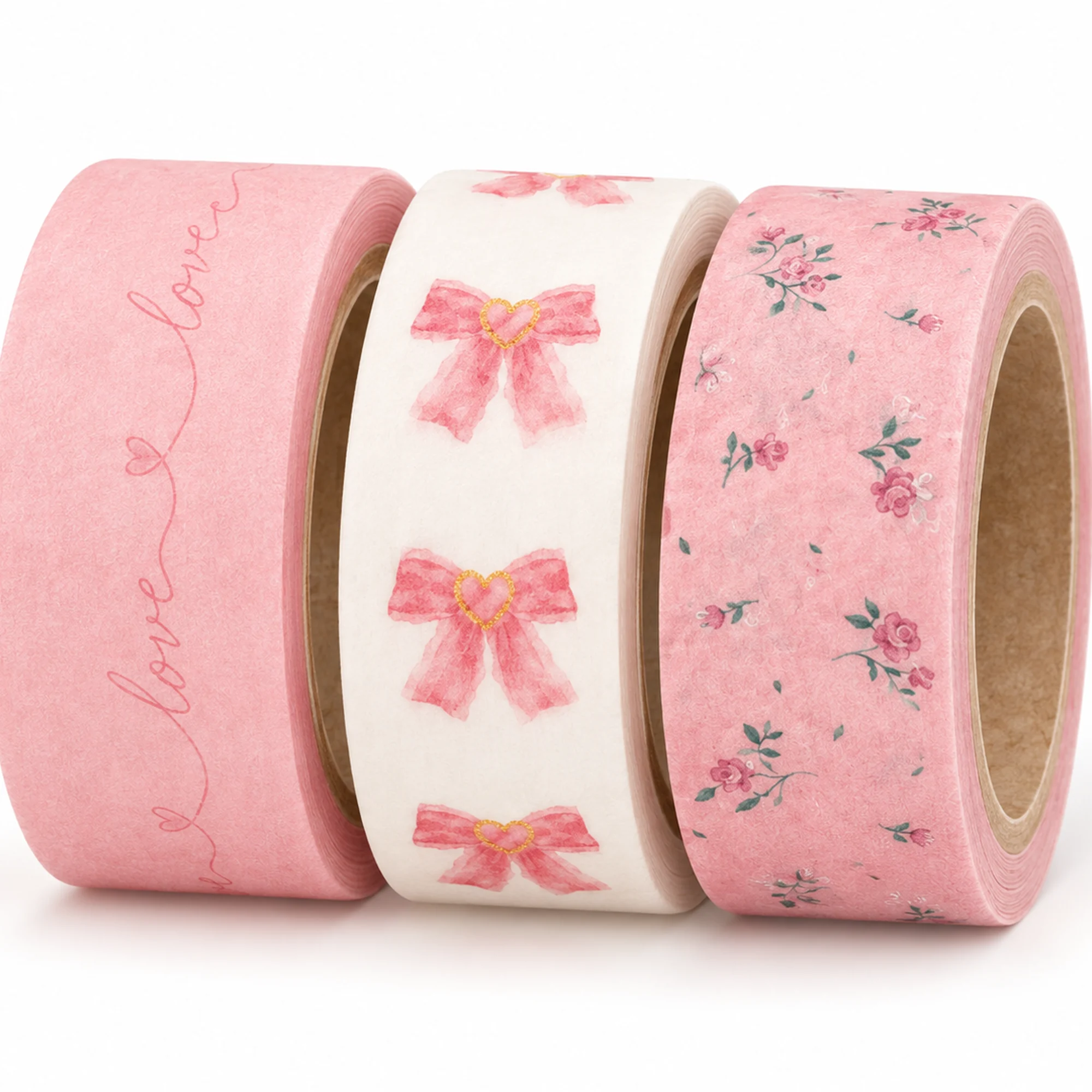 Set de 3 Cintas Washi Rosadas Con Lazos Y Flores, 1,5 cm × 2 m por Rollo