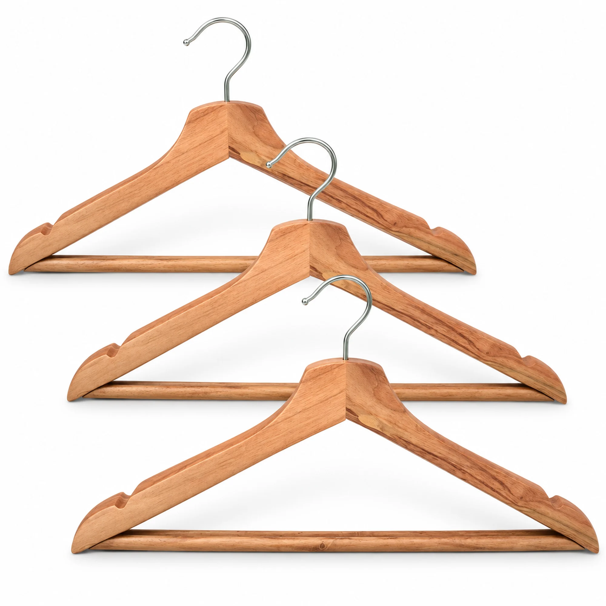 Set de 3 Colgadores de Madera con Barra para Pantalones, 43 cm