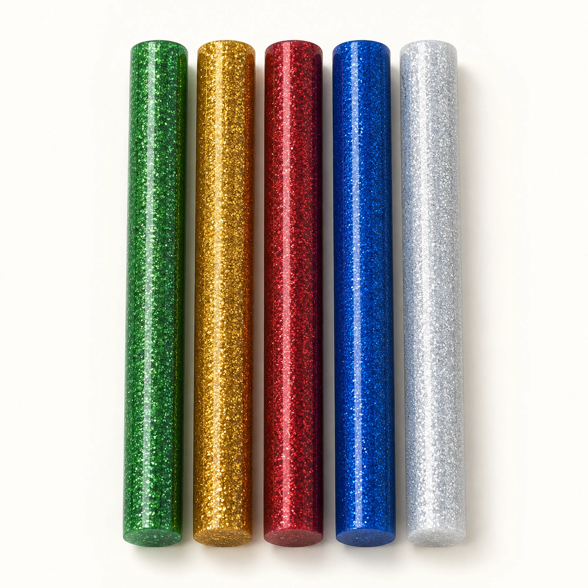 Set de 5 Barras de Silicona De Colores Con Purpurina para Pistola Grande, 11 mm × 10 cm