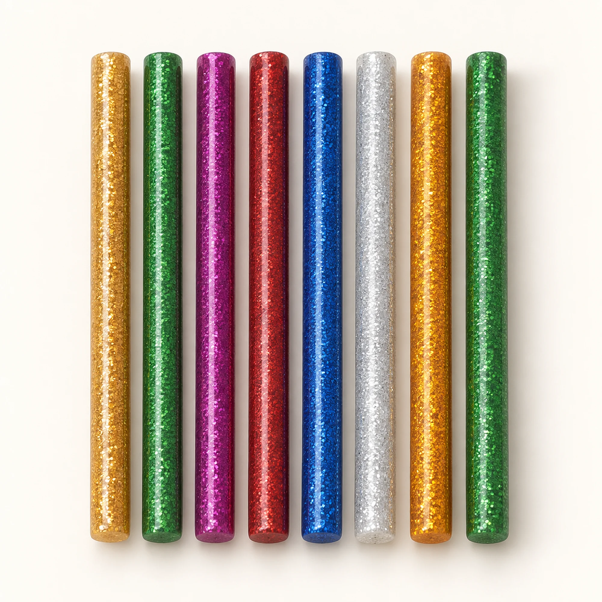 Set de 8 Barras de Silicona De Colores Con Purpurina para Pistola Mini, 7,2 mm × 10 cm