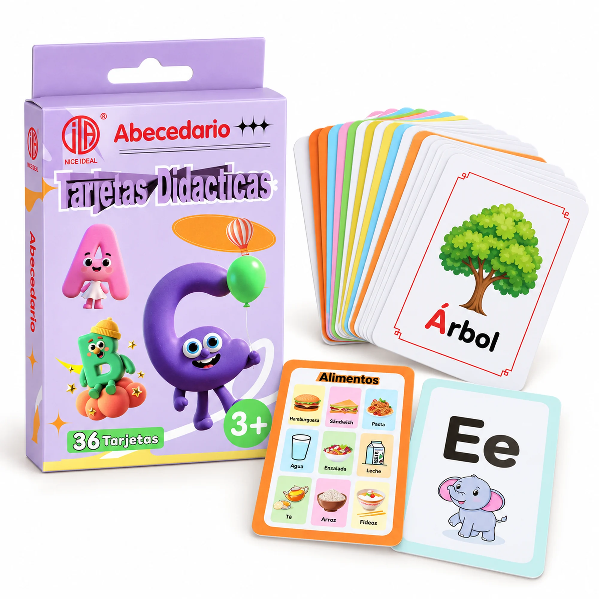 Tarjetas Didácticas de Abecedario en Español, 36 Unidades, 7,8 × 11,7 cm