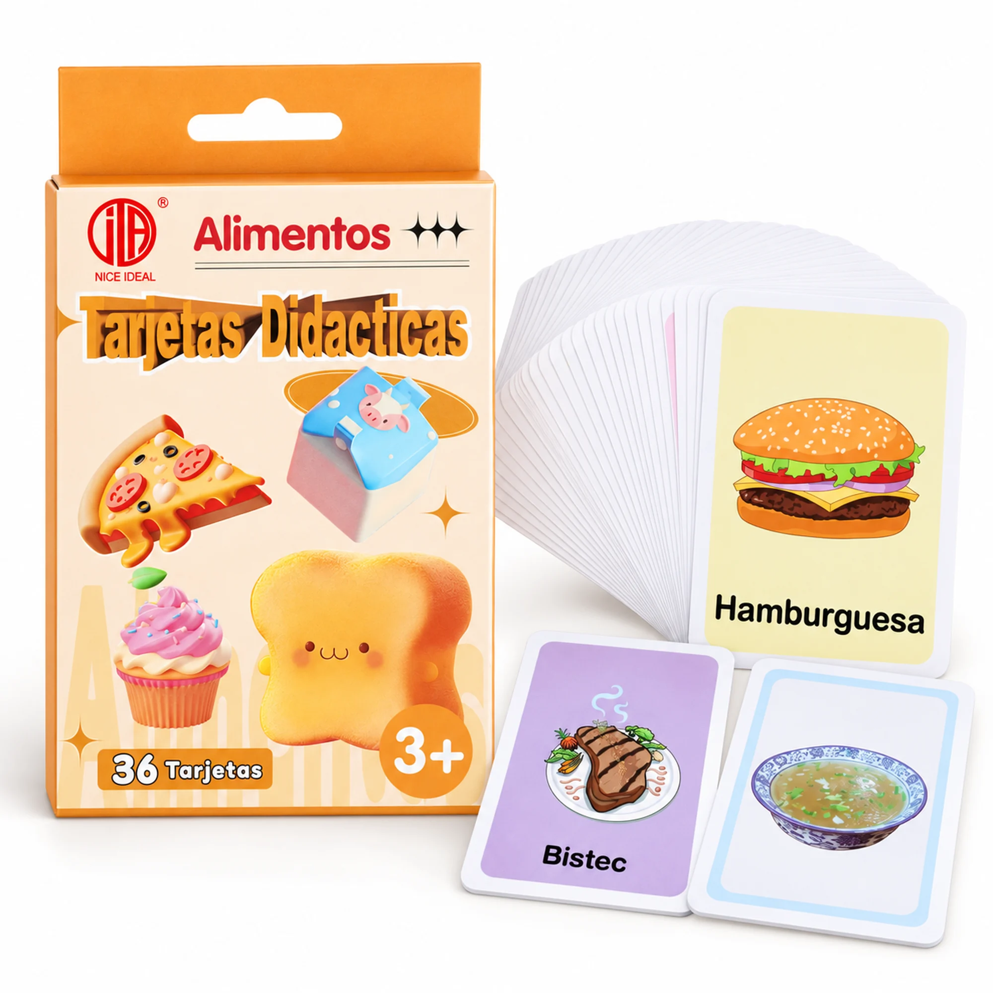 Tarjetas Didácticas de Alimentos en Español, 36 Unidades, 7,8 × 11,7 cm