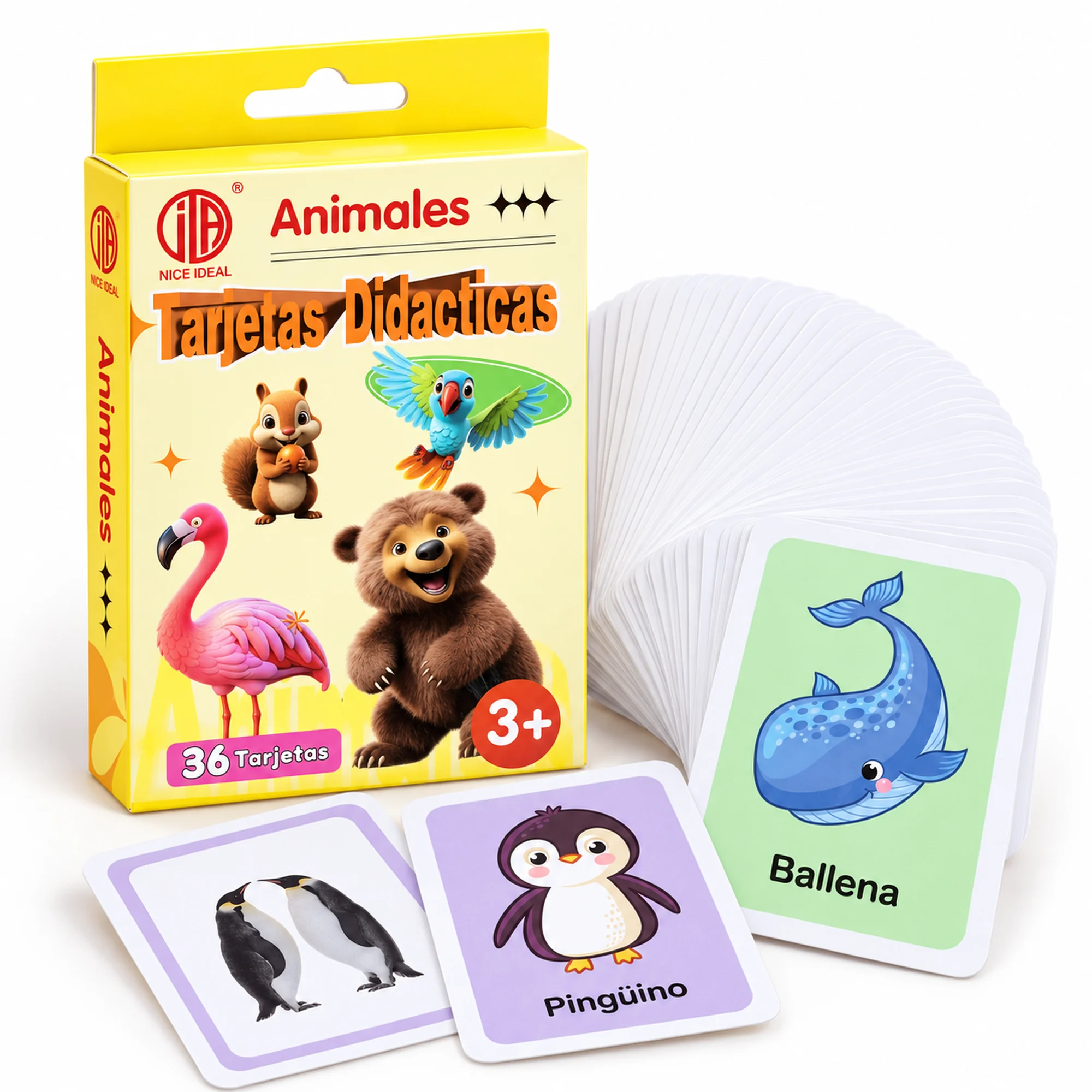 Tarjetas Didácticas de Animales en Español, 36 Unidades, 7,8 × 11,7 cm