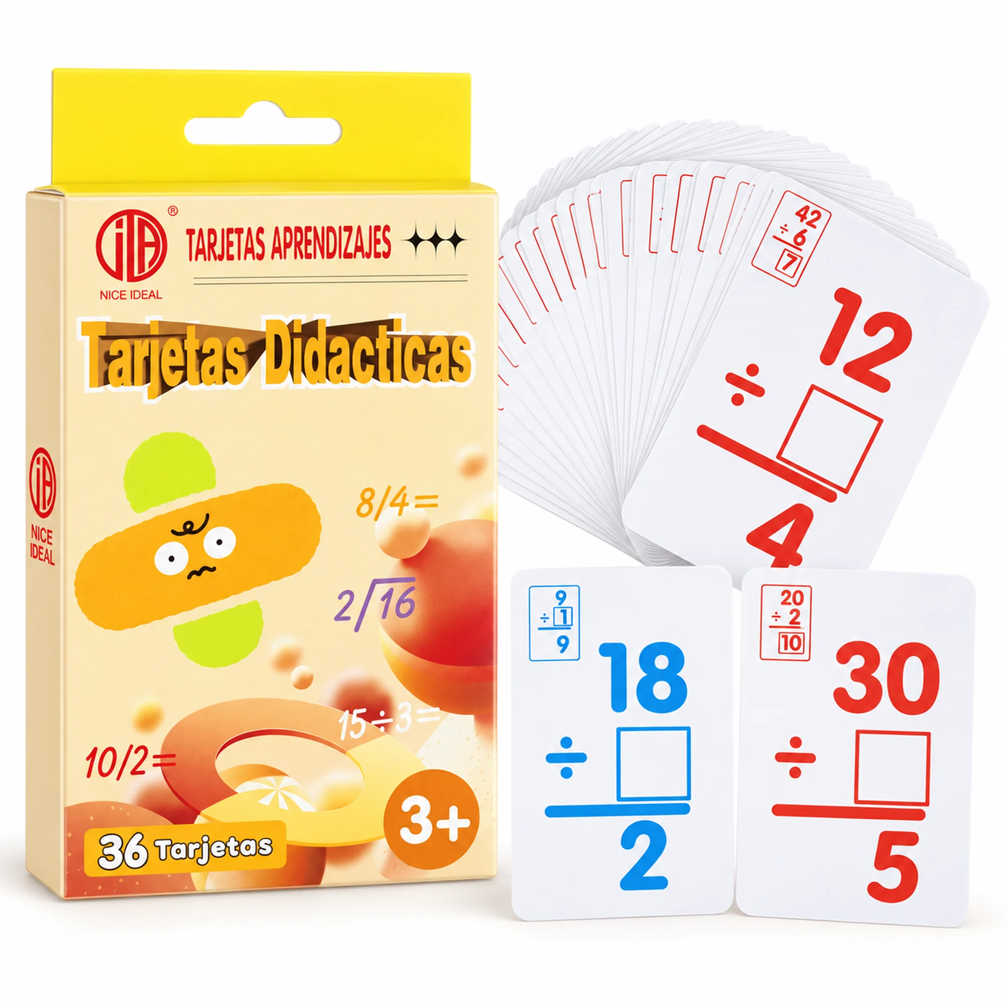 Tarjetas Didácticas de División, 36 Unidades, 7,8 × 11,7 cm