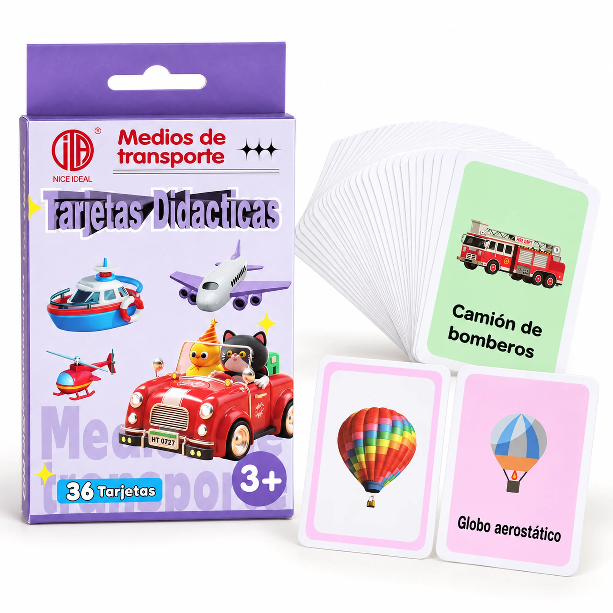 Tarjetas Didácticas de Medios de Transporte, 36 Unidades, 7,8 × 11,7 cm