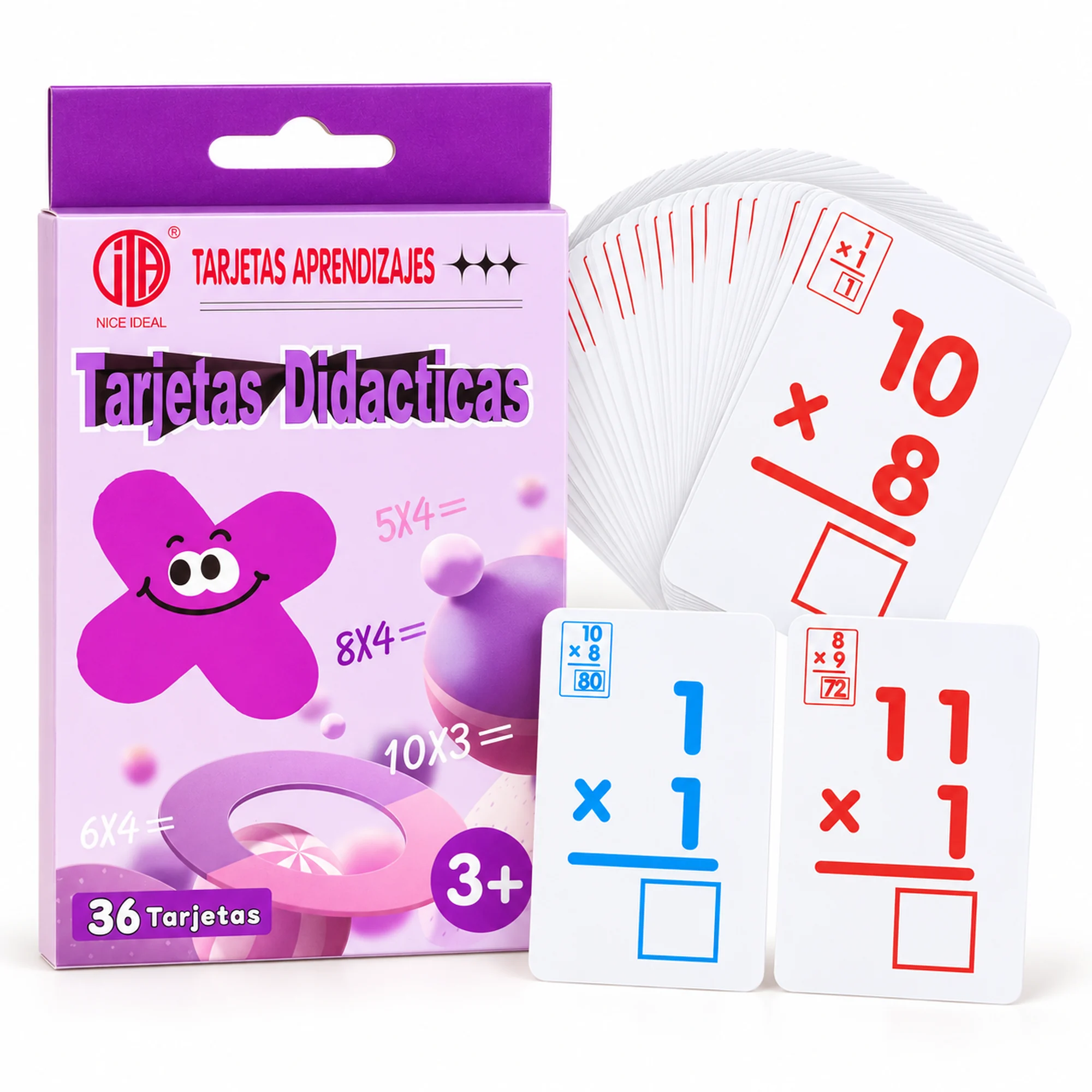 Tarjetas Didácticas de Multiplicación, 36 Unidades, 7,8 × 11,7 cm