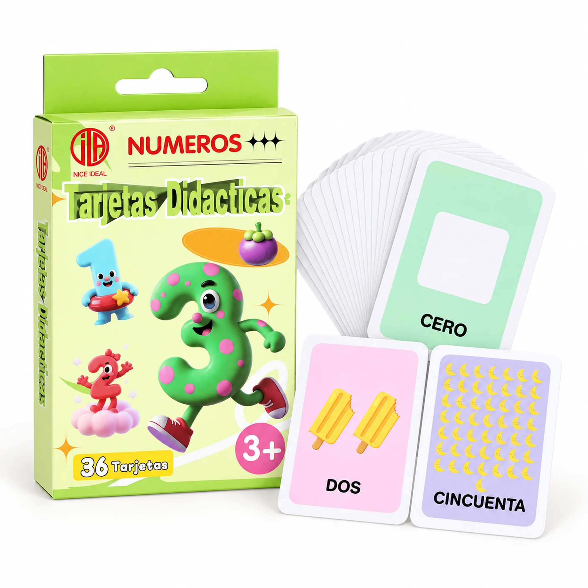 Tarjetas Didácticas de Números en Español, 36 Unidades, 7,8 × 11,7 cm