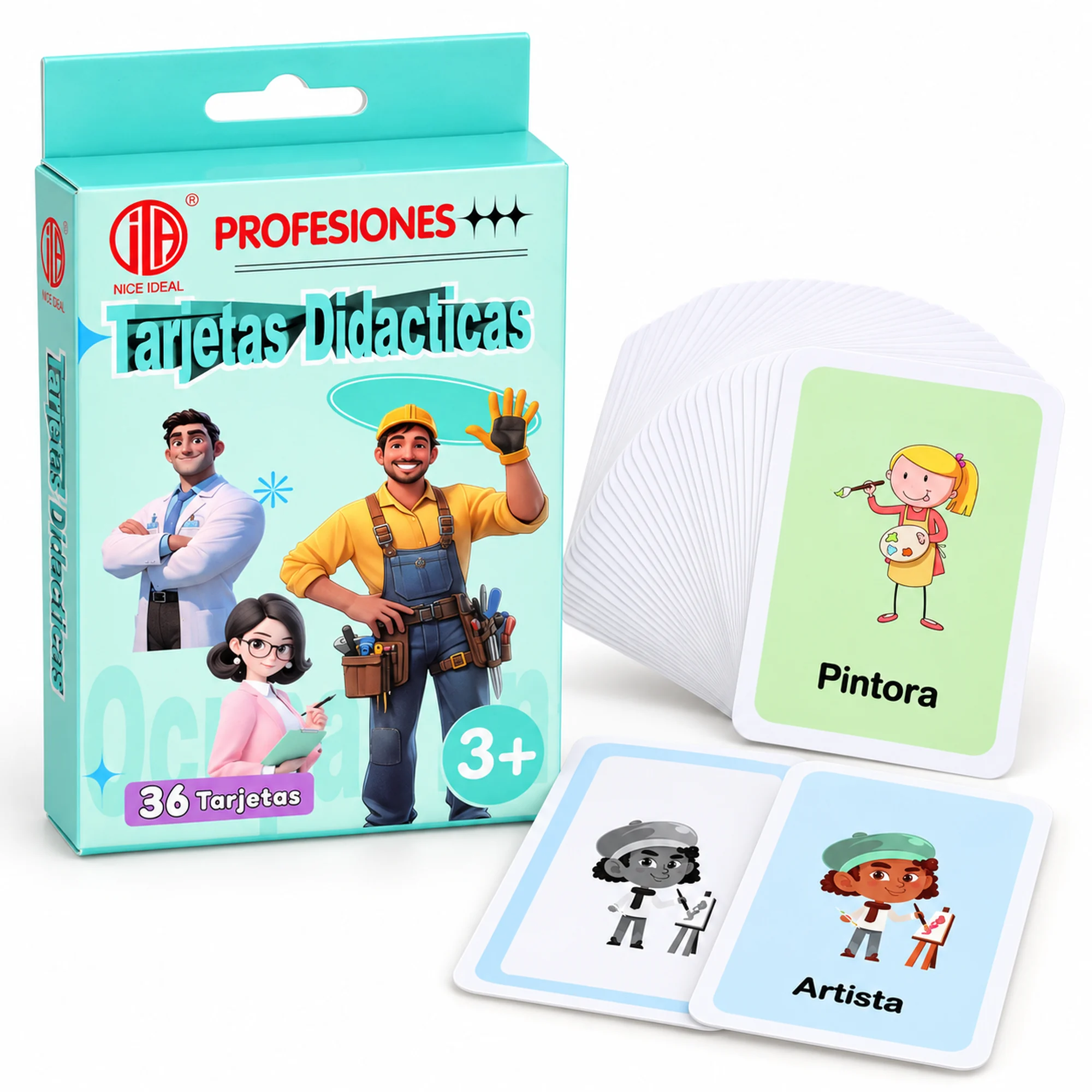 Tarjetas Didácticas de Profesiones en Español, 36 Unidades, 7,8 × 11,7 cm
