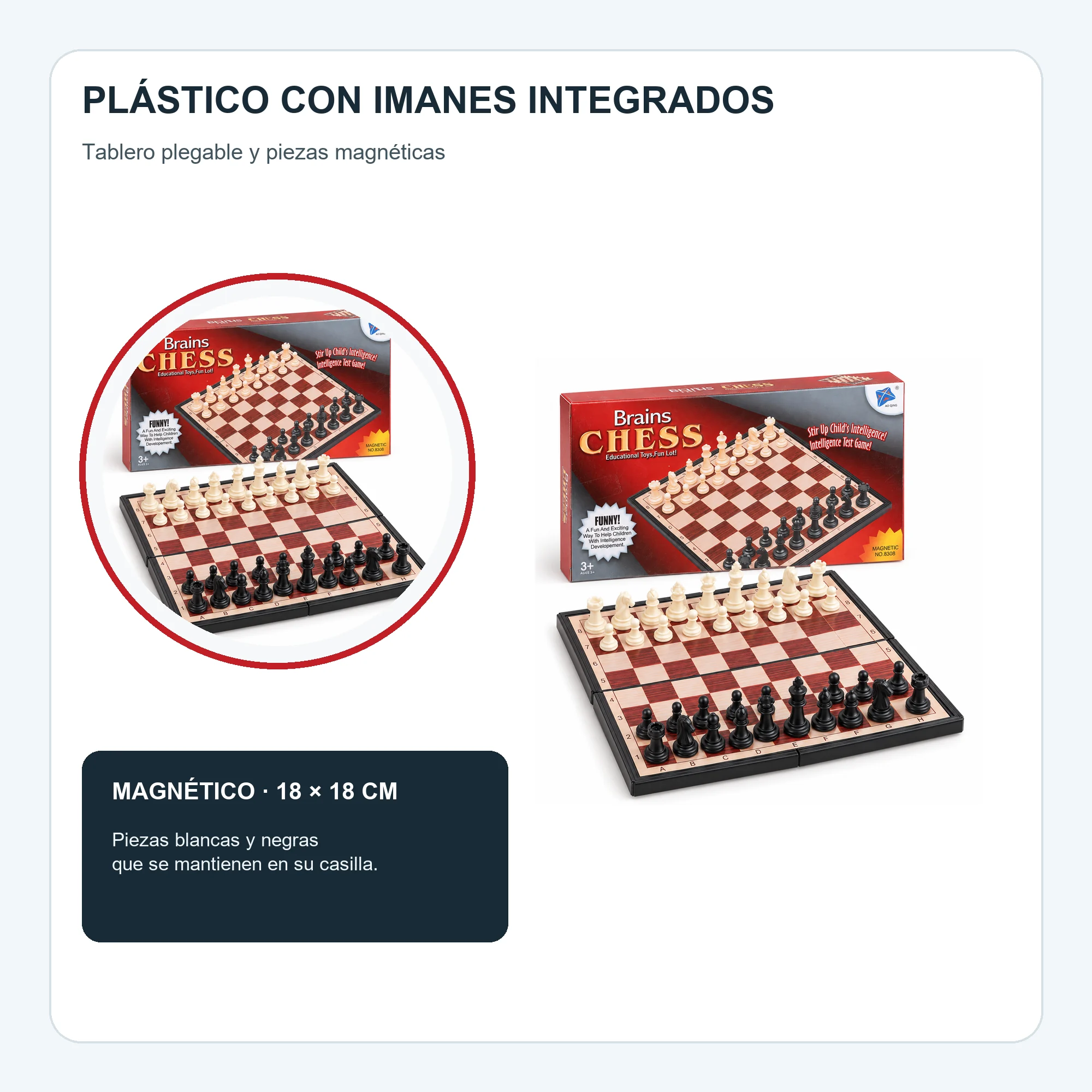 Ajedrez Magnético Plegable con 32 Piezas, 18 × 18 cm