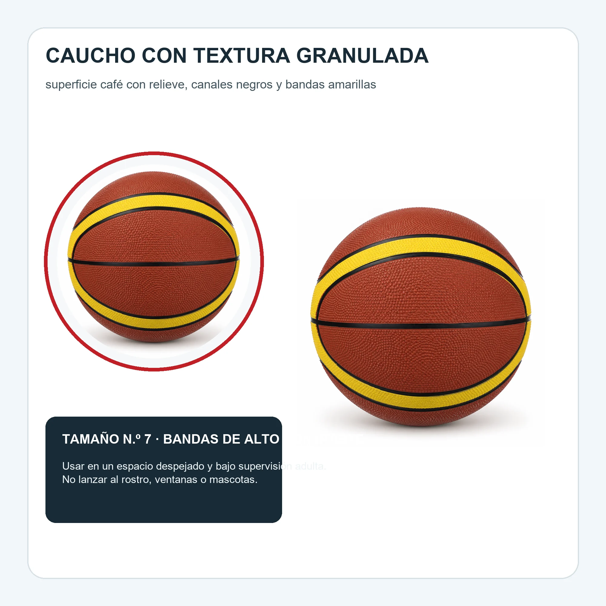 Balón de Básquetbol Café y Amarillo N.º 7, 22 cm