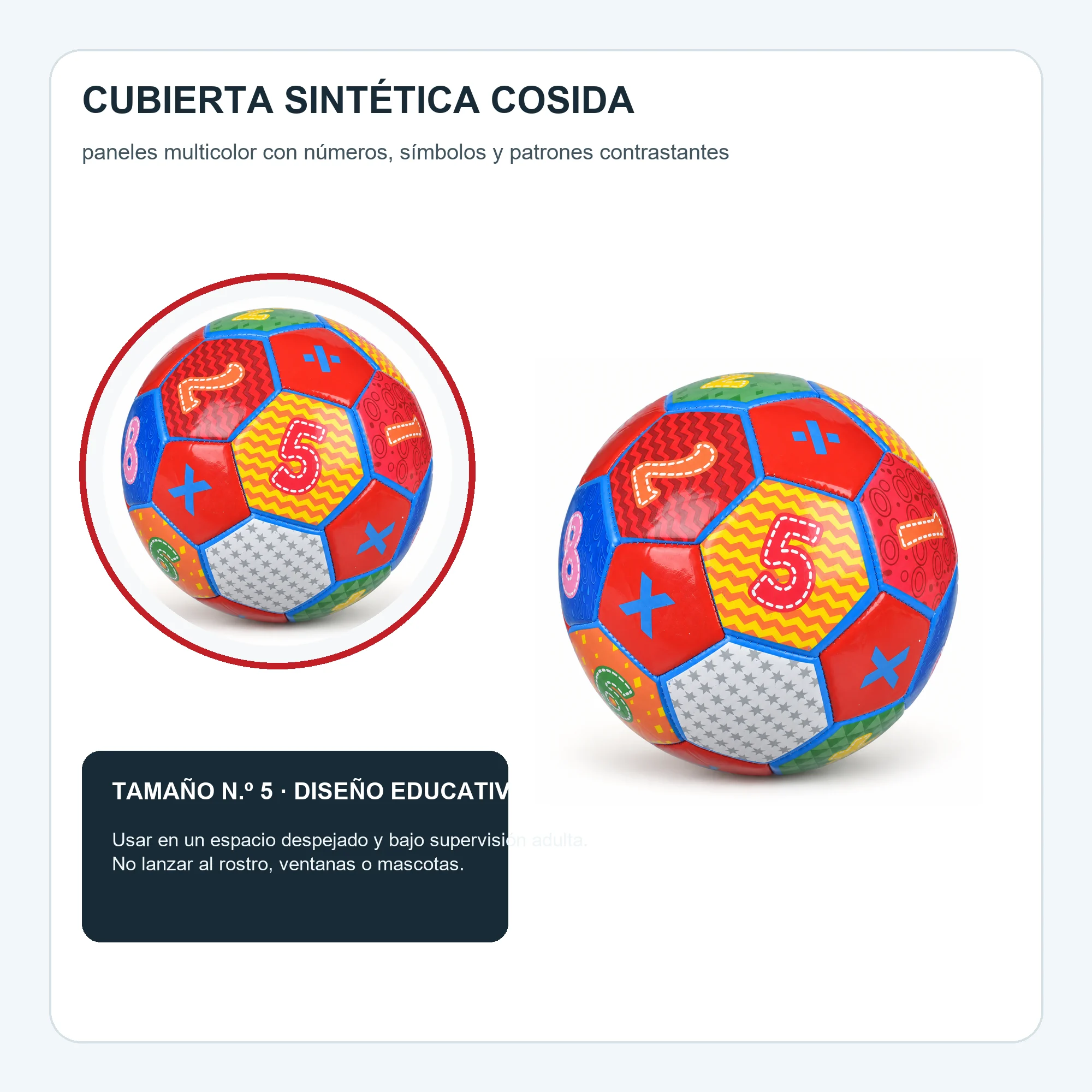Balón de Fútbol Números Colorido N.º 5, 21,5 cm