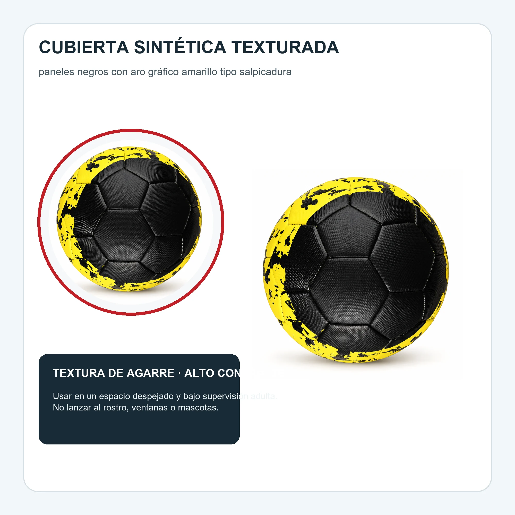 Balón de Fútbol Texturado Negro y Amarillo, 21 cm
