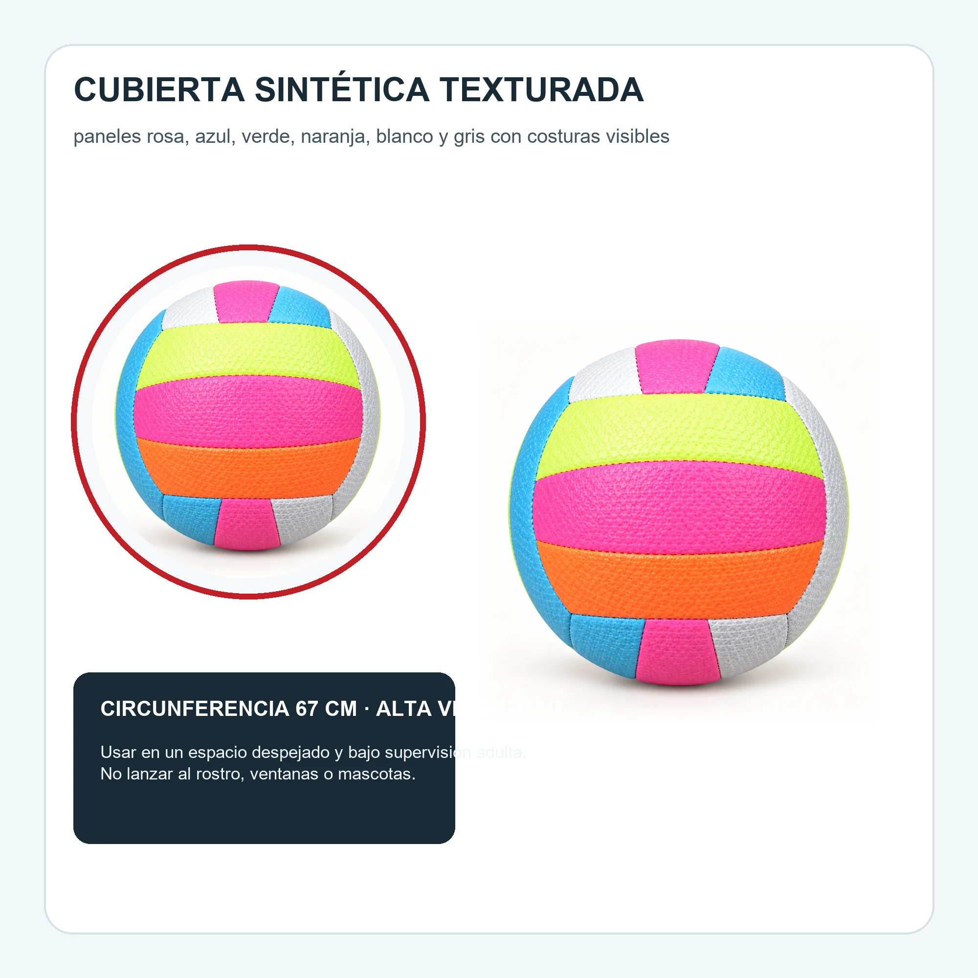 Balón de Vóleibol Multicolor, Circunferencia 67 cm