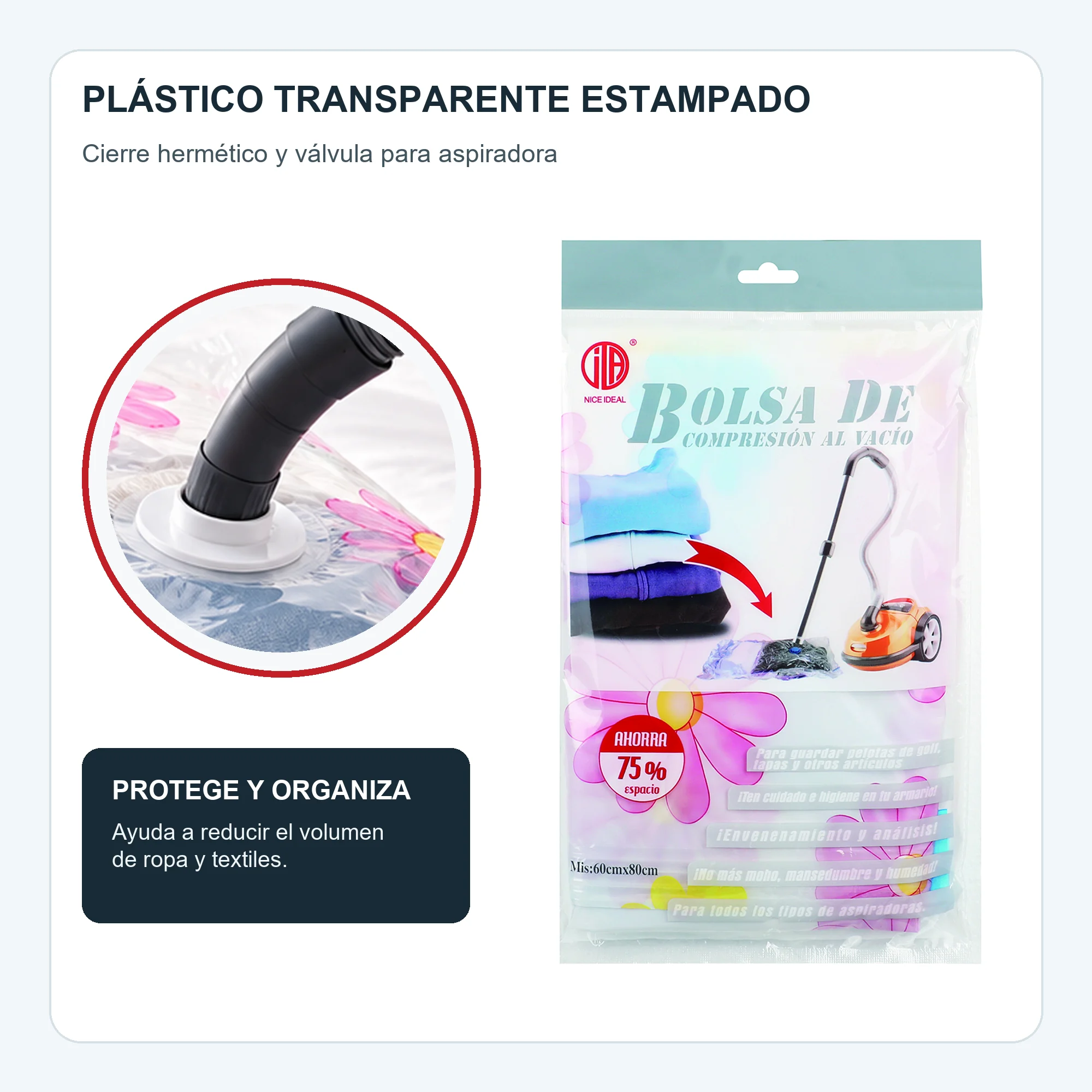 Bolsa de Compresión al Vacío Estampada para Ropa, 60 × 80 cm, 1 Unidad